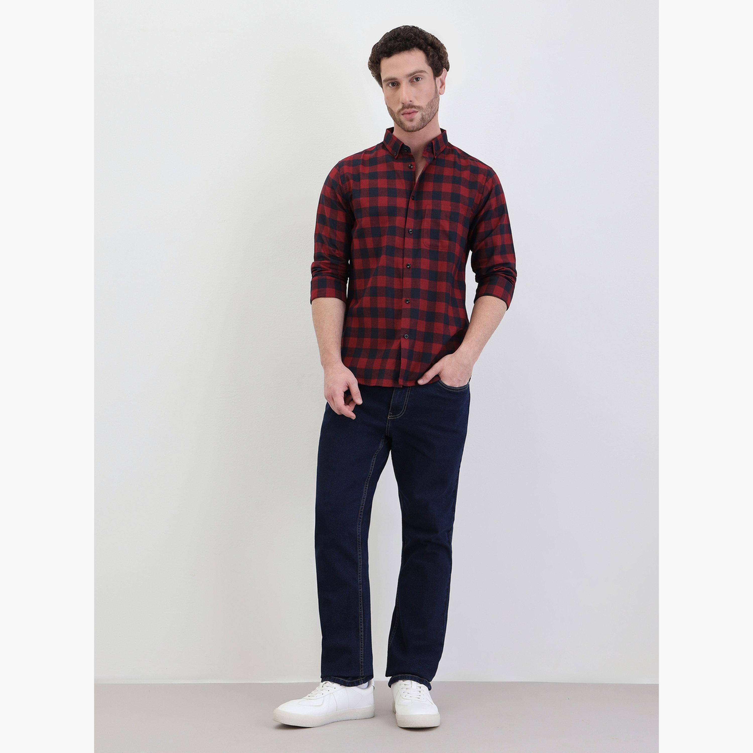Styli Men Red Checked Spread Collar Shirt-men-clothing-shirts-image-2