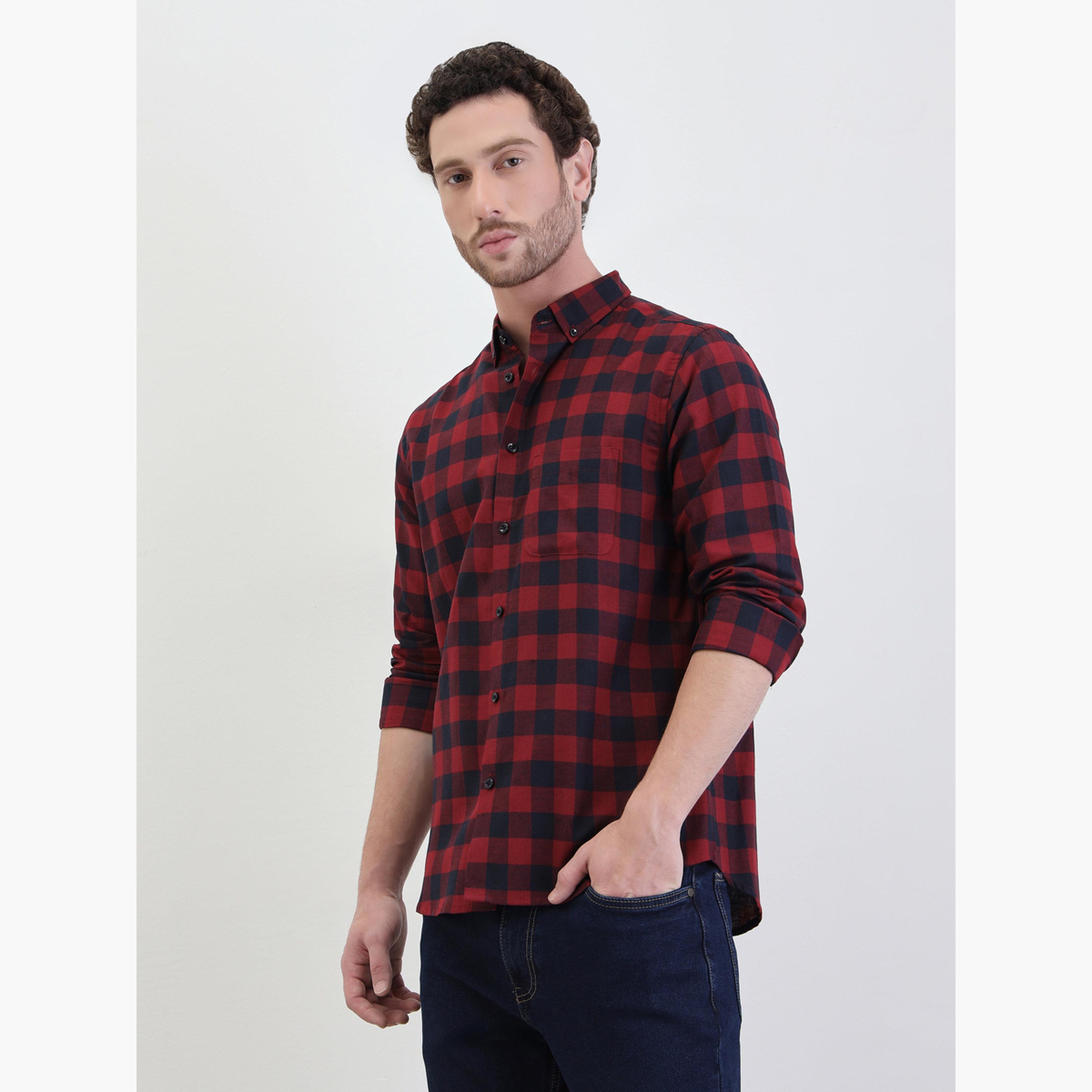 ستايلي - قميص أحمر منقوش بياقة واسعة للرجال-men-clothing-shirts-image-4