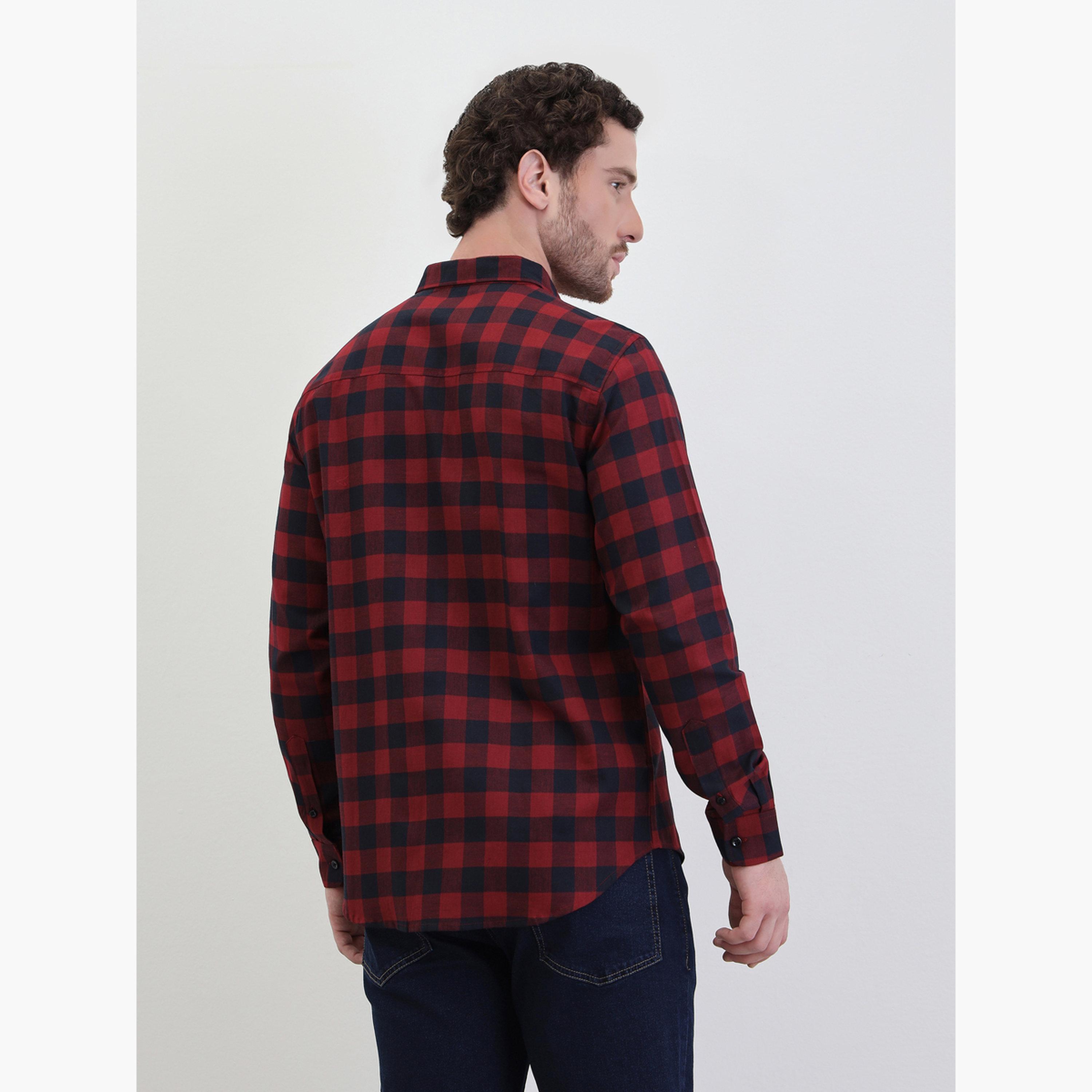 Styli Men Red Checked Spread Collar Shirt-men-clothing-shirts-image-5