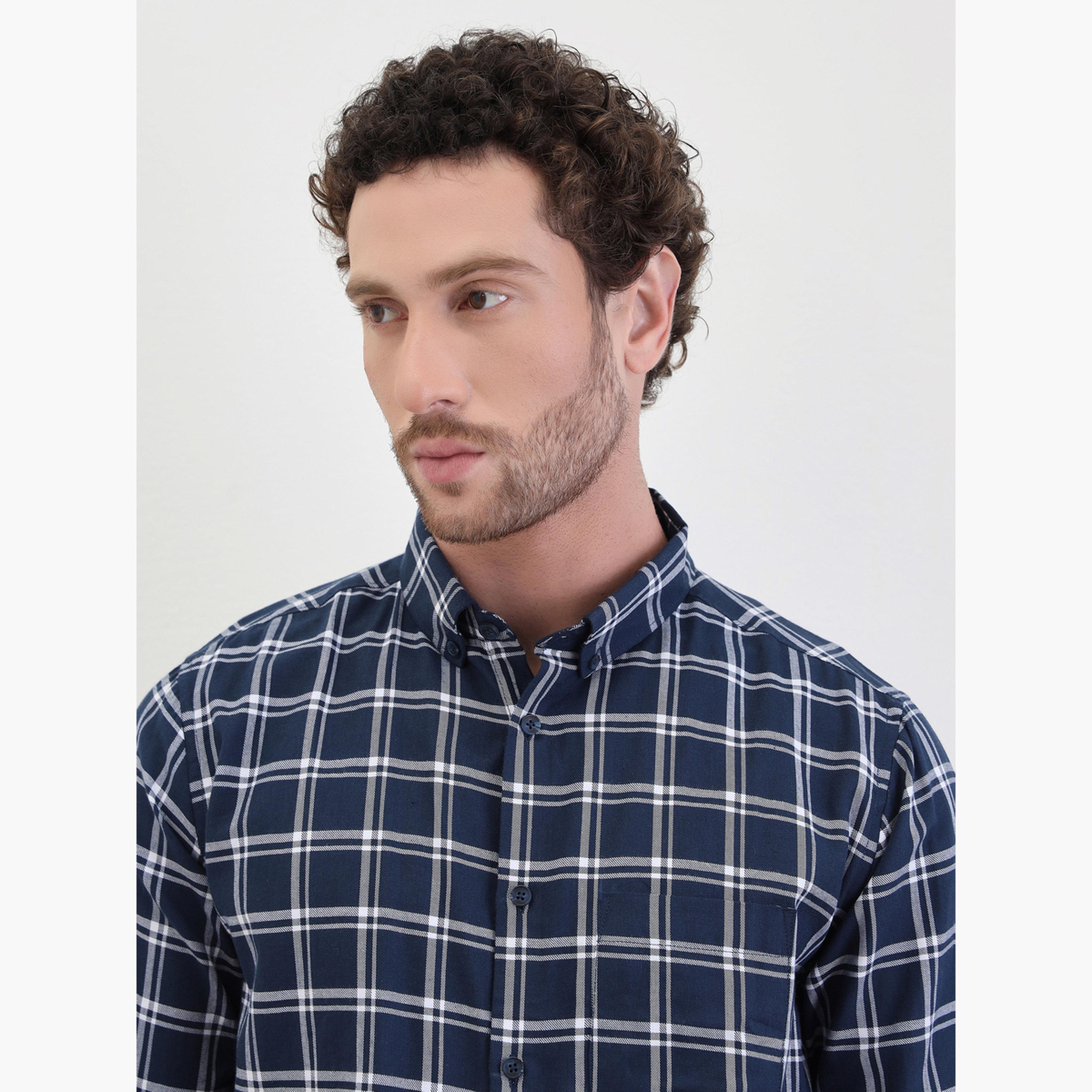 Styli Men Checked Regular Fit Spread Collar Shirt-men-clothing-shirts-image-3
