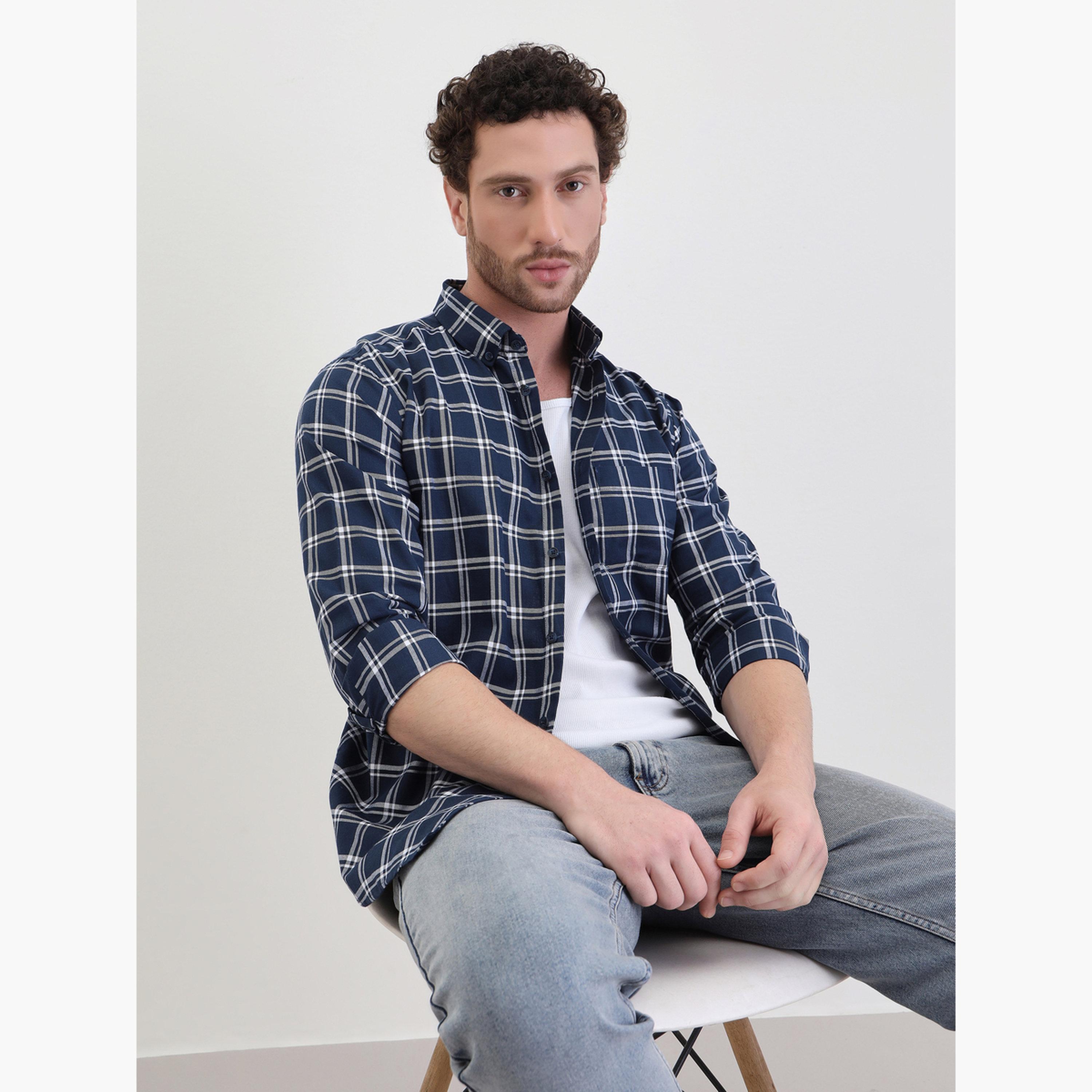 Styli Men Checked Regular Fit Spread Collar Shirt-men-clothing-shirts-image-4