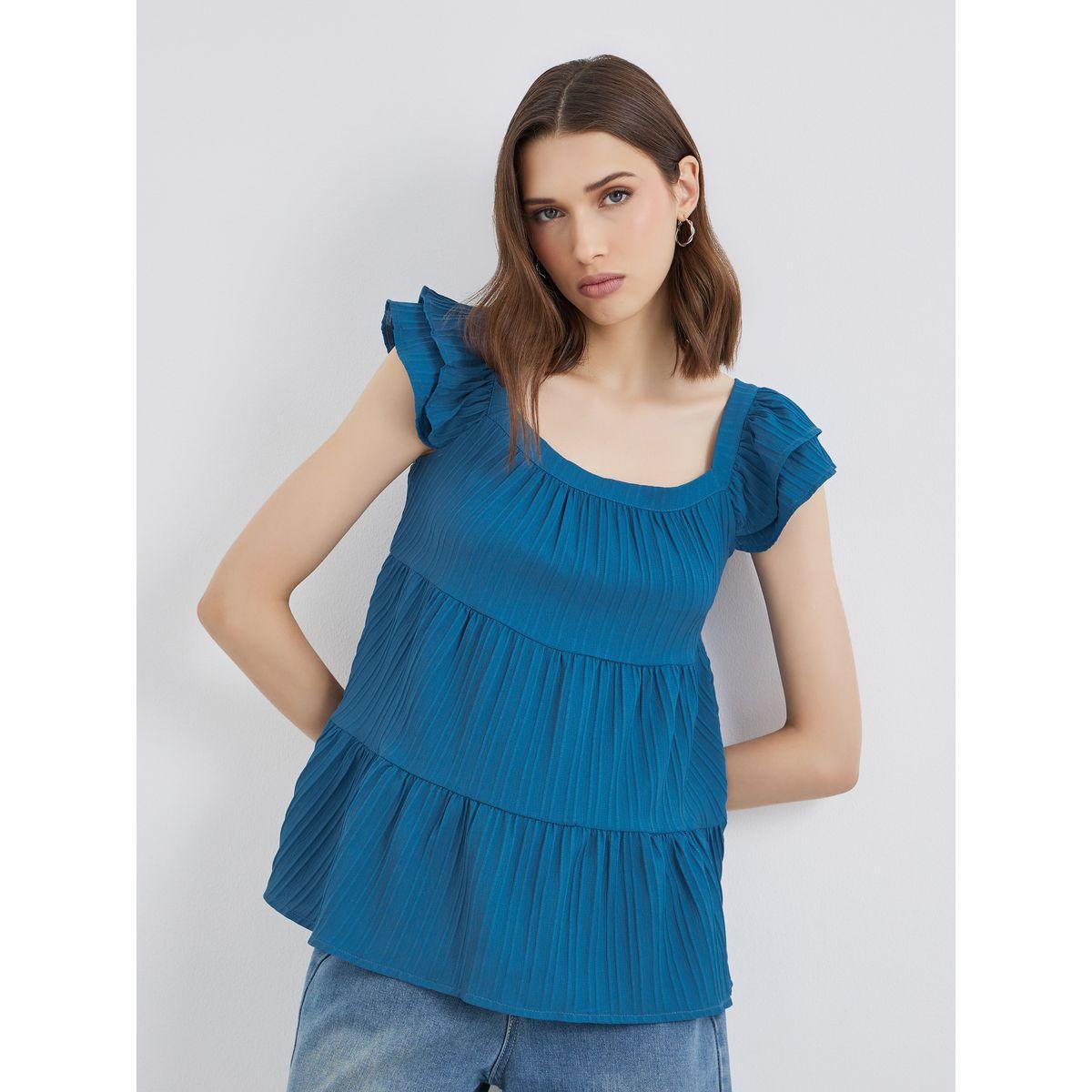 Styli Texture Ruffled Sleeve Square Neck Top-women-clothing-shirtsandblouses-blouses-image-1