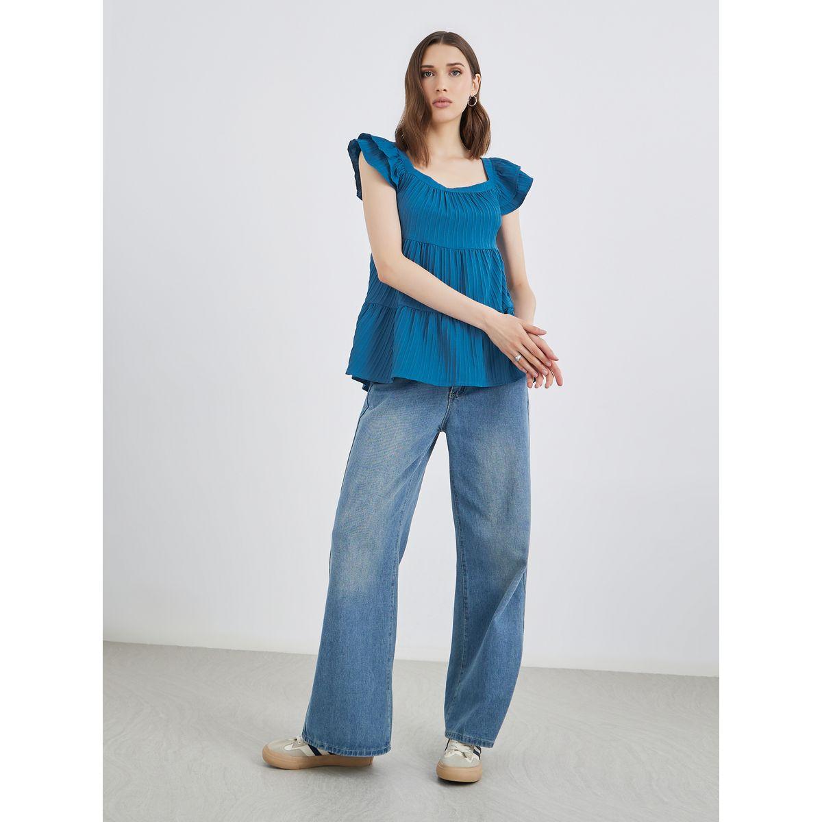 Styli Texture Ruffled Sleeve Square Neck Top-women-clothing-shirtsandblouses-blouses-image-2