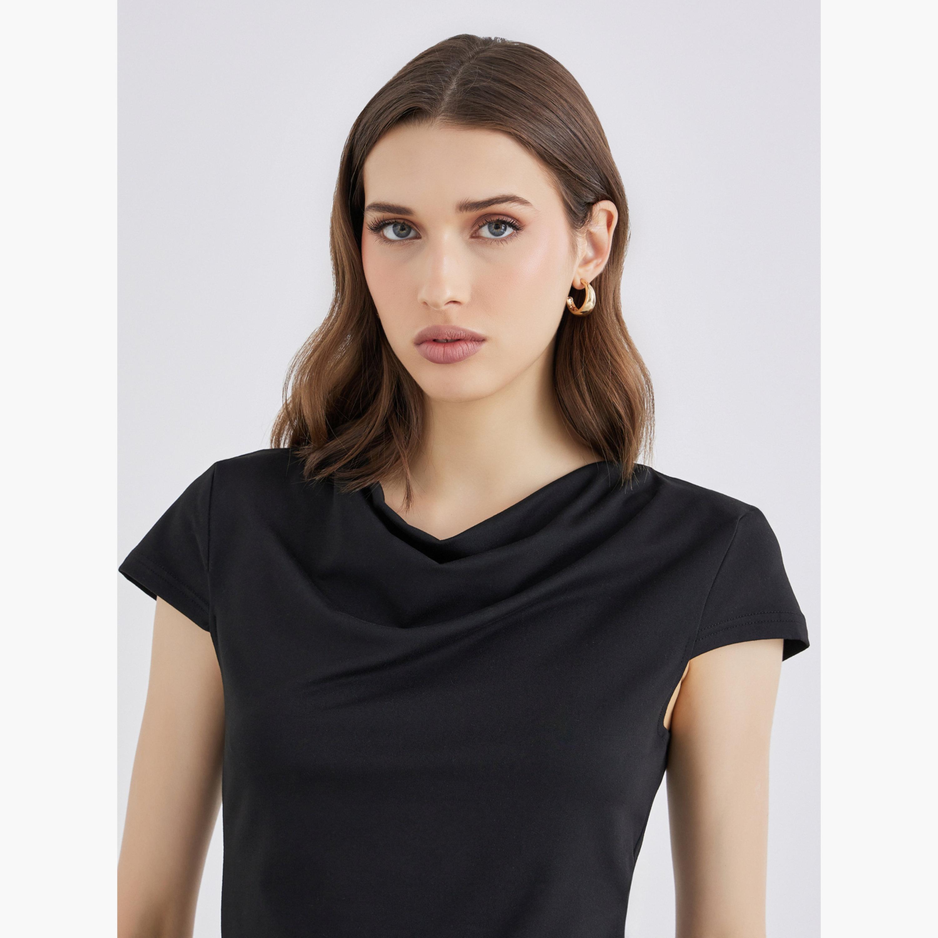 ستايلي - بلوزة محبوكة سوداء برقبة دائرية-women-clothing-shirtsandblouses-shirts-image-3