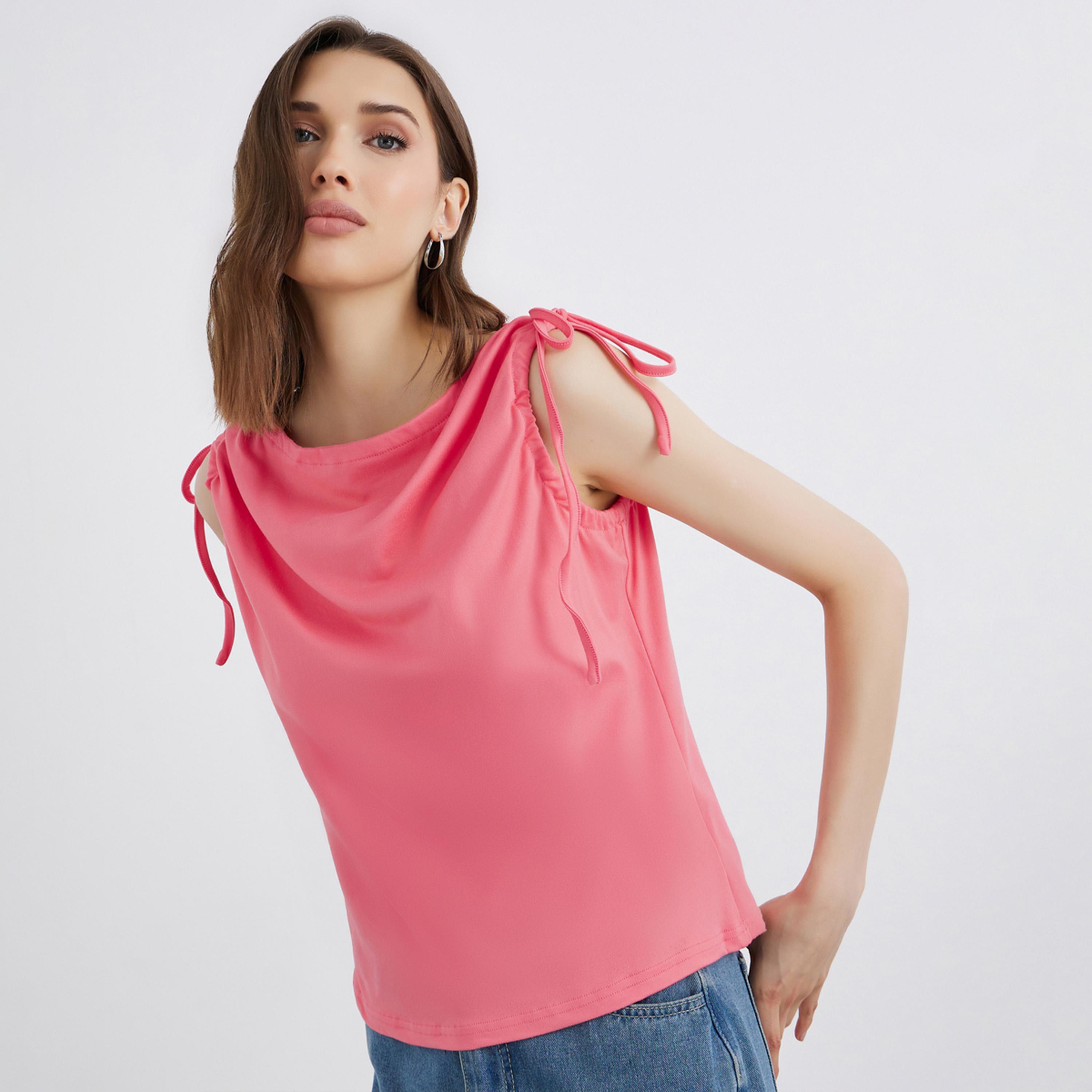 Styli Pink Sleeveless Tie-Shoulder Top-women-clothing-shirtsandblouses-shirts-image-1