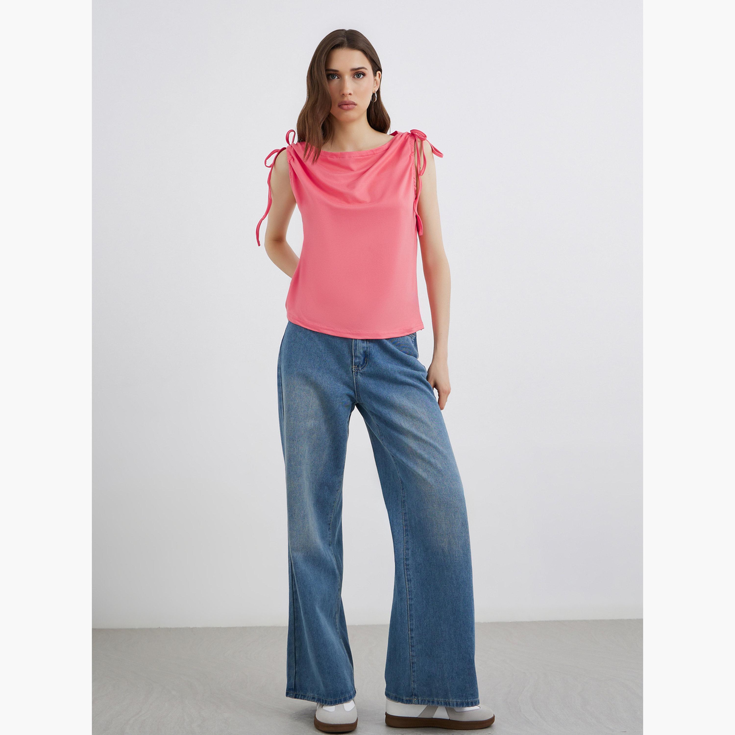 Styli Pink Sleeveless Tie-Shoulder Top-women-clothing-shirtsandblouses-shirts-image-2
