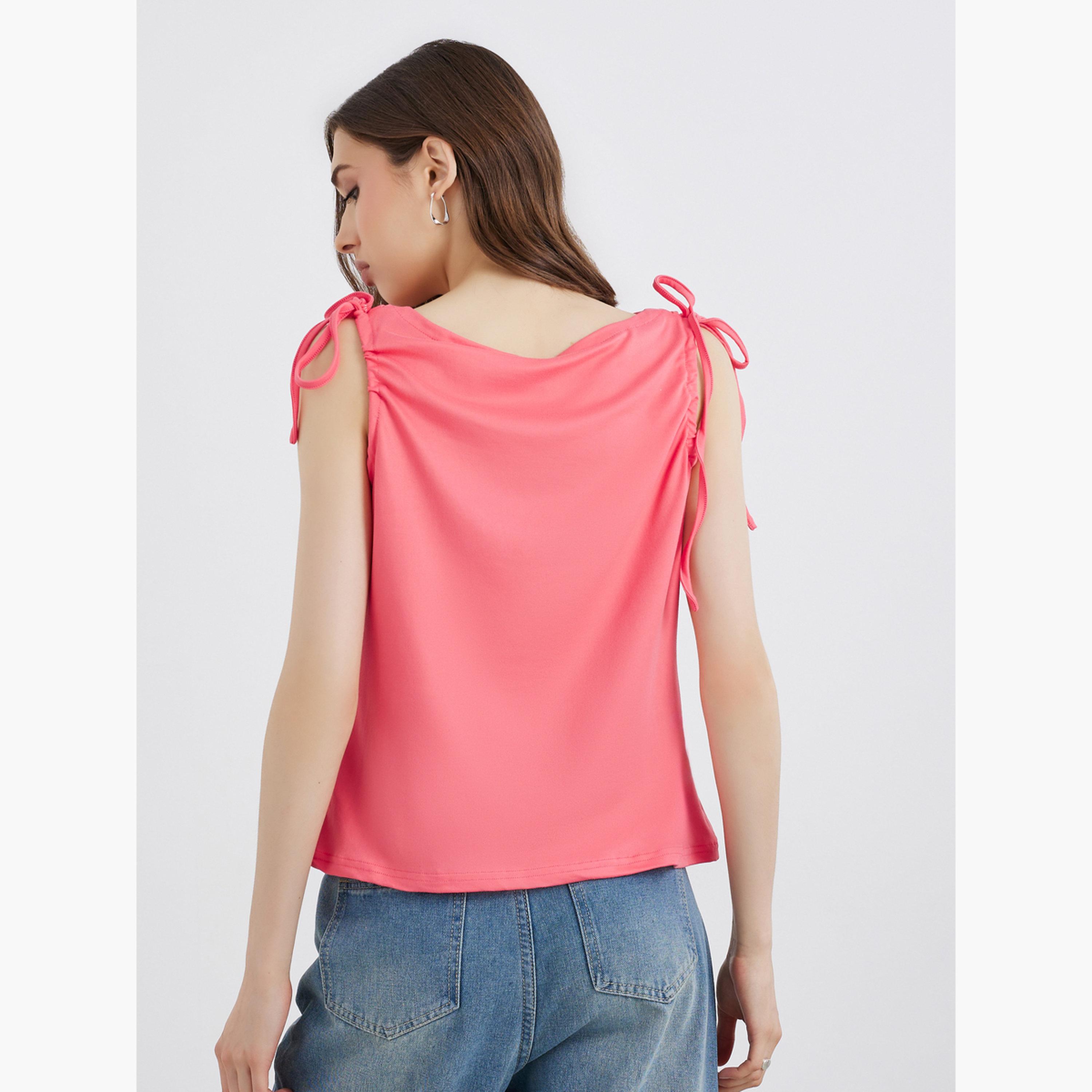 ستايلي - بلوزة وردية بدون أكمام مع ربطة على الكتف-women-clothing-shirtsandblouses-shirts-image-5