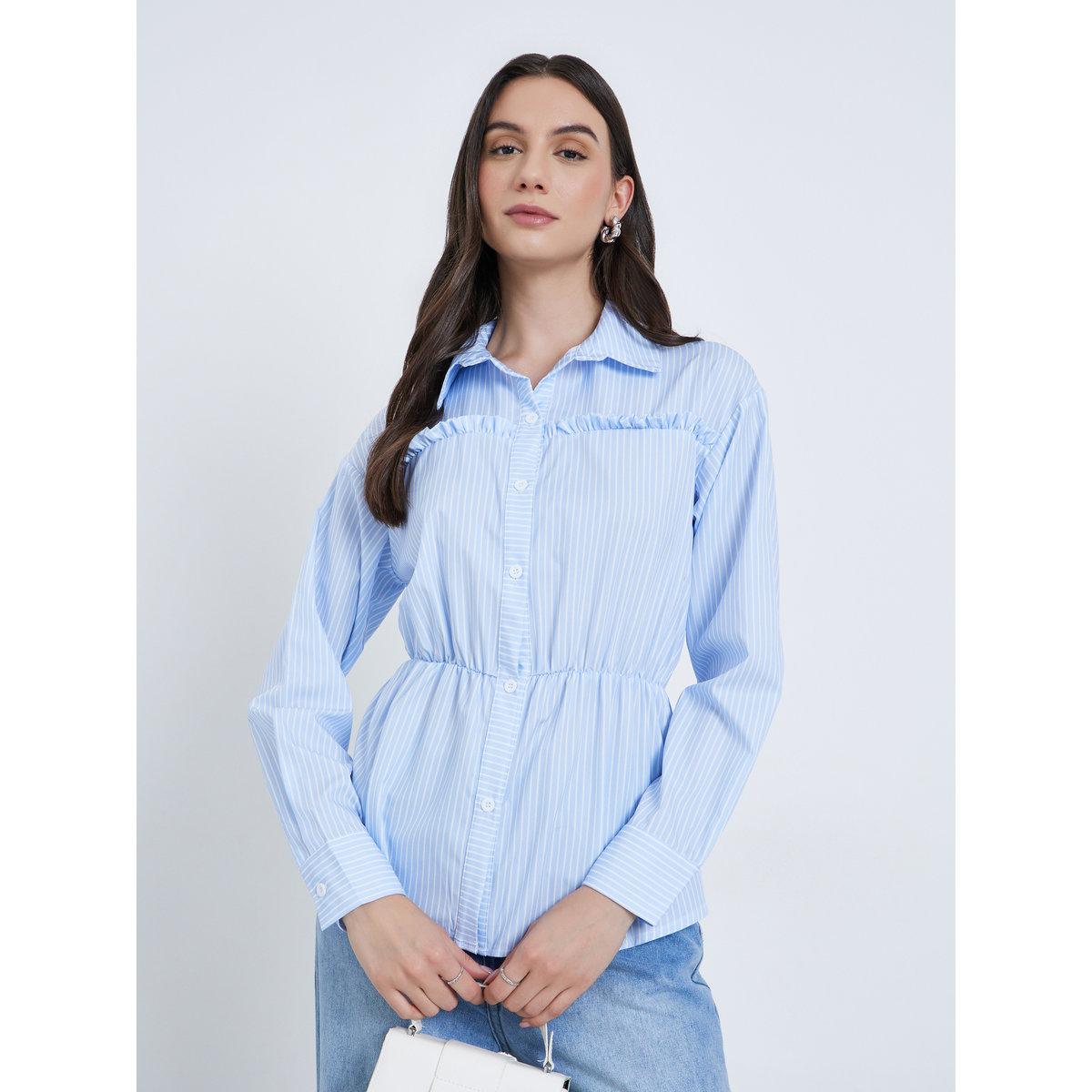 بلوزة مخططة بتفاصيل كتف مزموم-women-clothing-shirtsandblouses-shirts-image-1