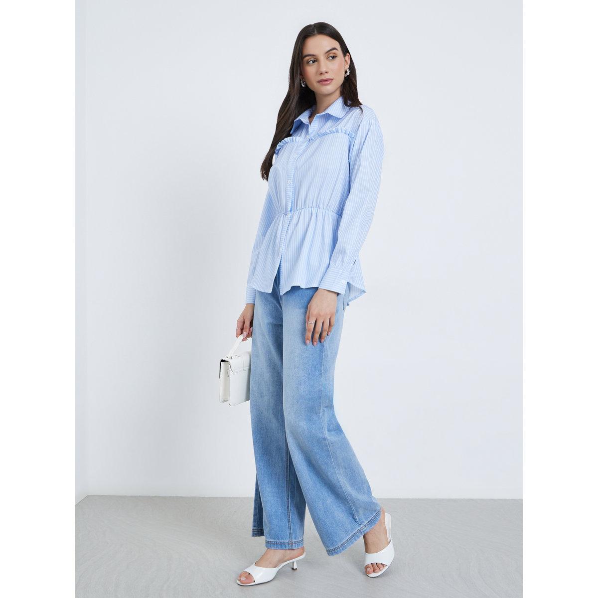 بلوزة مخططة بتفاصيل كتف مزموم-women-clothing-shirtsandblouses-shirts-image-2
