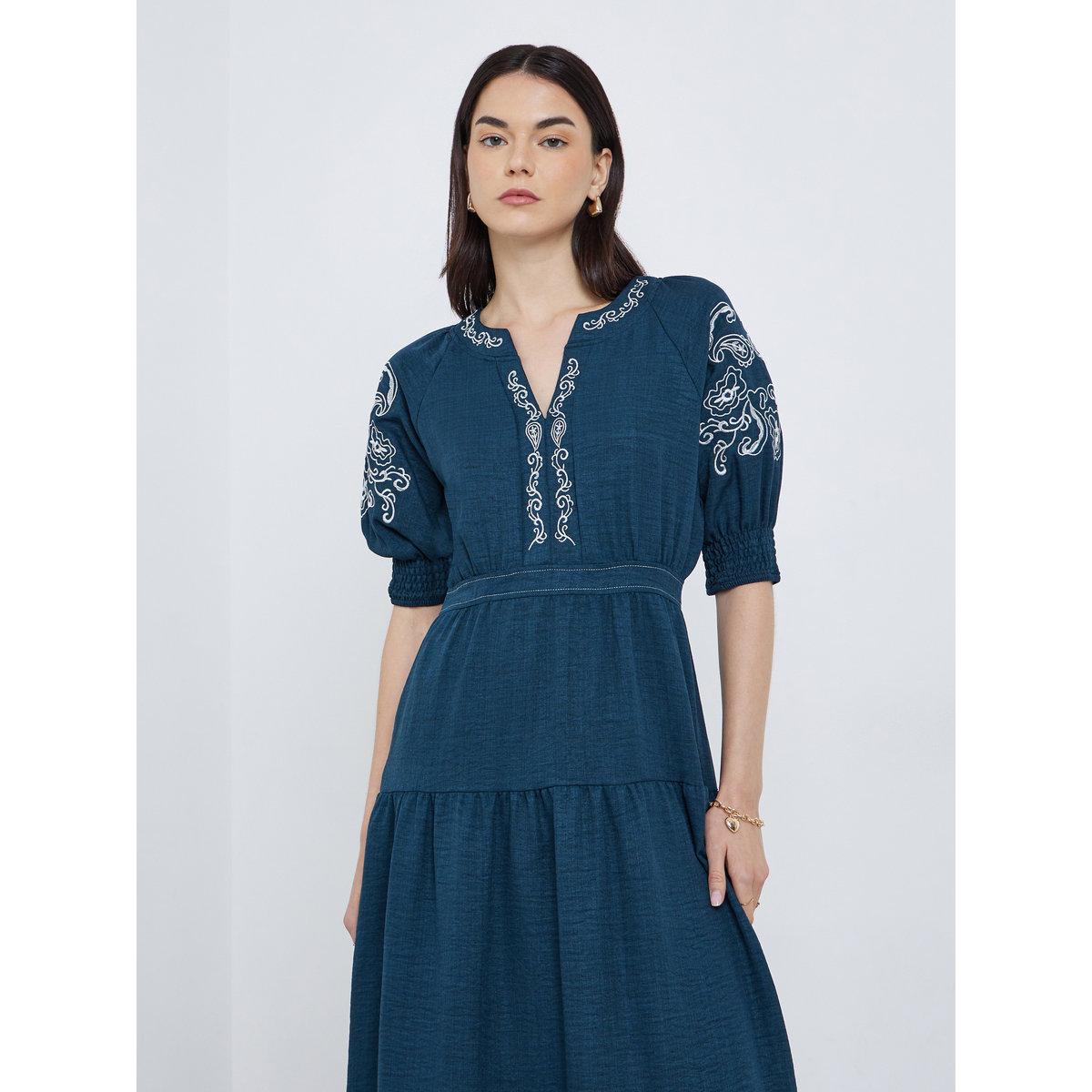 Styli Embroidered Puff Sleeve Tiered Midi Dress-women-clothing-dresses-image-2
