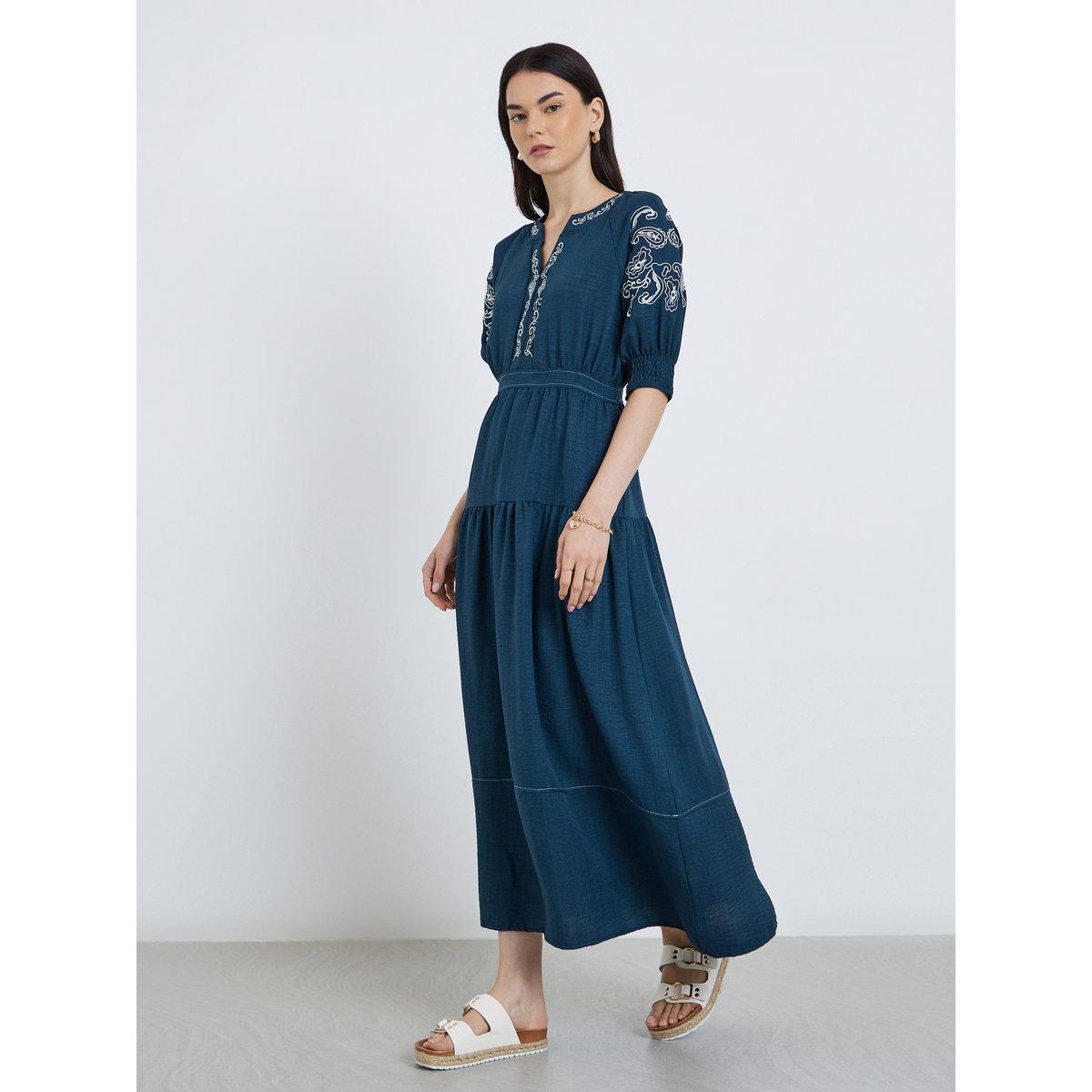 Styli Embroidered Puff Sleeve Tiered Midi Dress-women-clothing-dresses-image-3