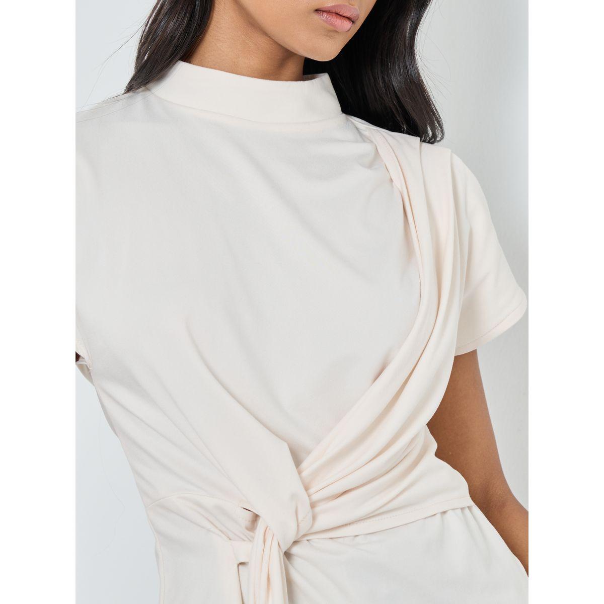 Styli Solid High Neck Knitted Top with Tie Detail-women-clothing-tshirts-image-3