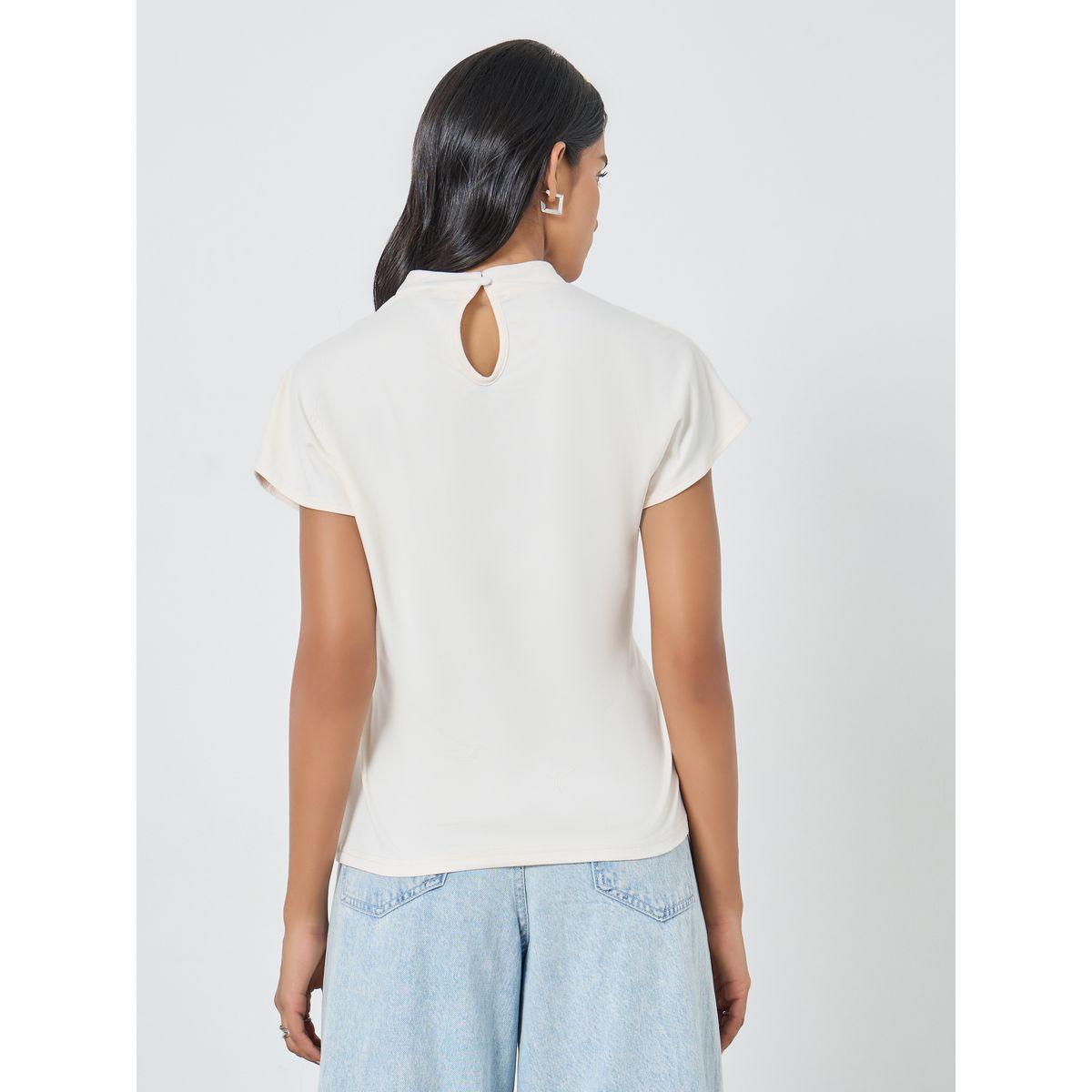 Styli Solid High Neck Knitted Top with Tie Detail-women-clothing-tshirts-image-4