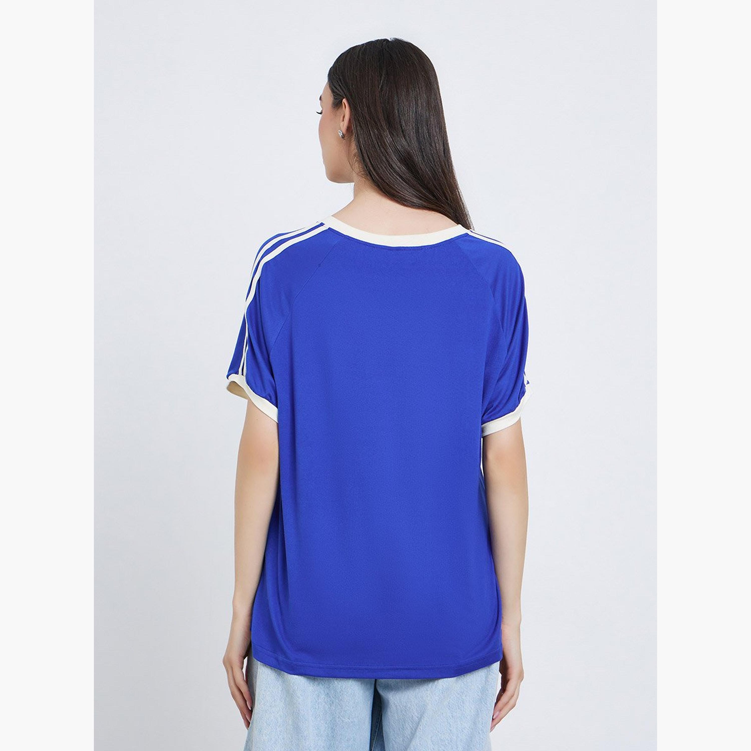 Take Two Navy Blue Oversized V-Neck T-Shirt-women-clothing-tshirts-image-4