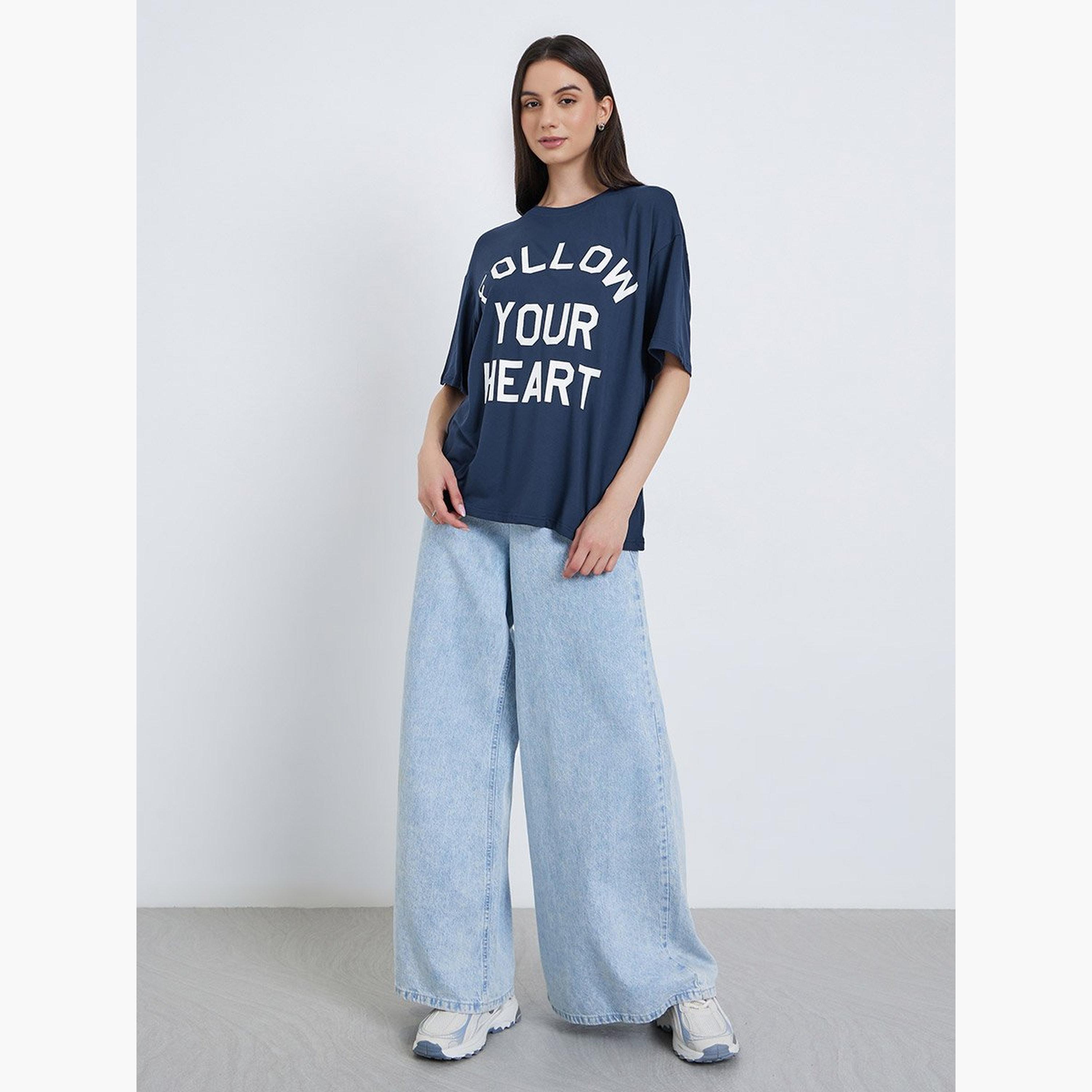 تيك تو - تي شيرت مقاس كبير بطبعة شعار-women-clothing-tshirts-image-2