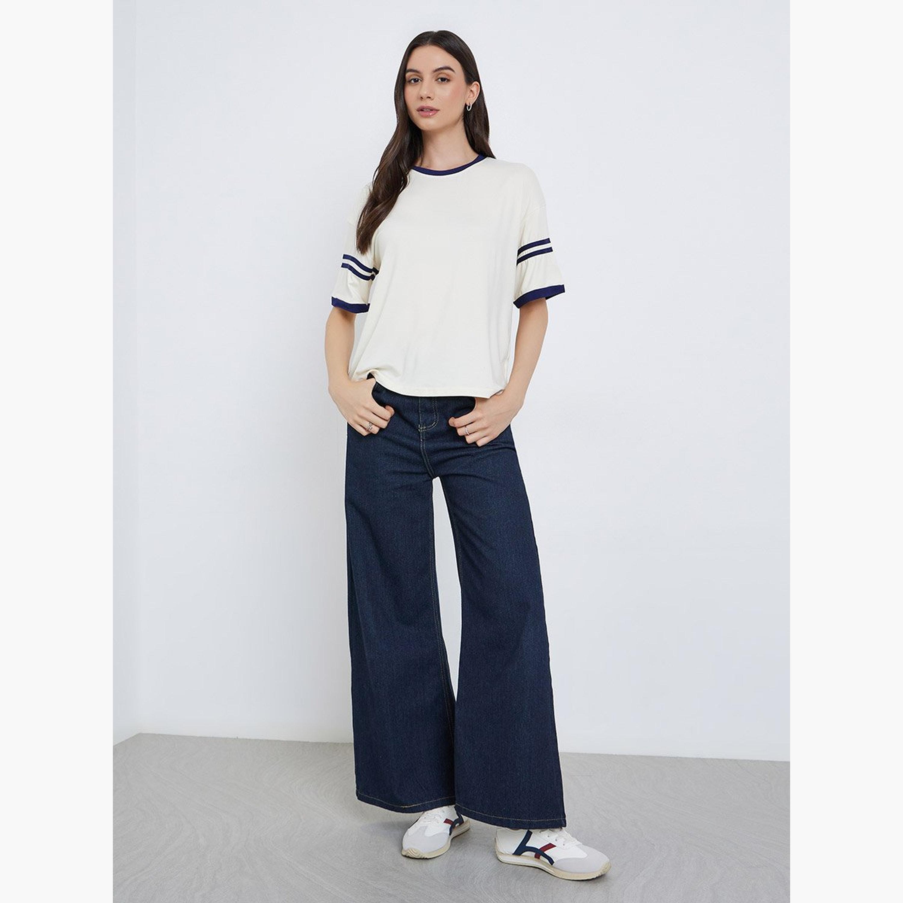 تيك تو - تي شيرت مخطط بيج مقاس كبير-women-clothing-tshirts-image-1