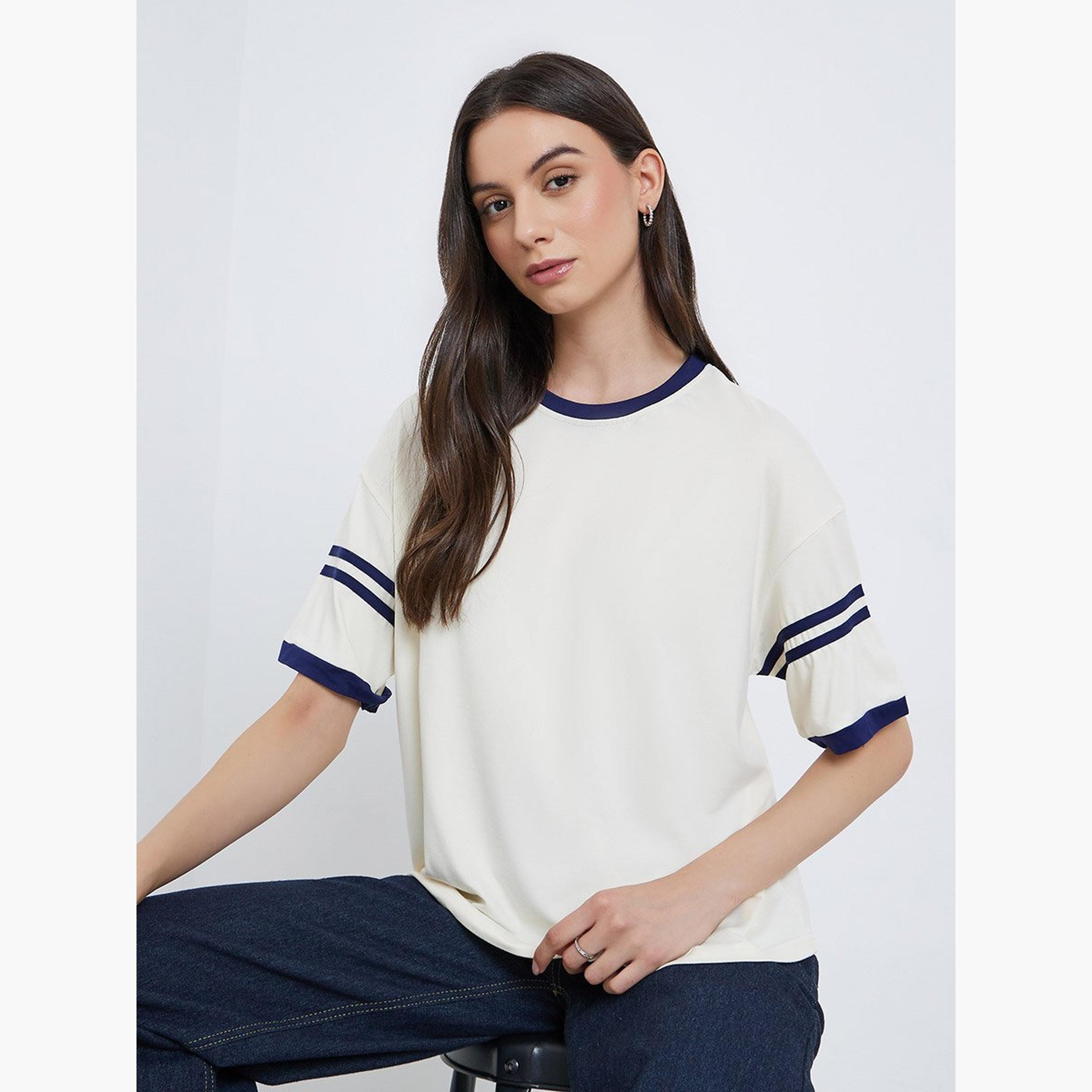 Take Two Beige Striped Oversized T-Shirt-women-clothing-tshirts-image-2