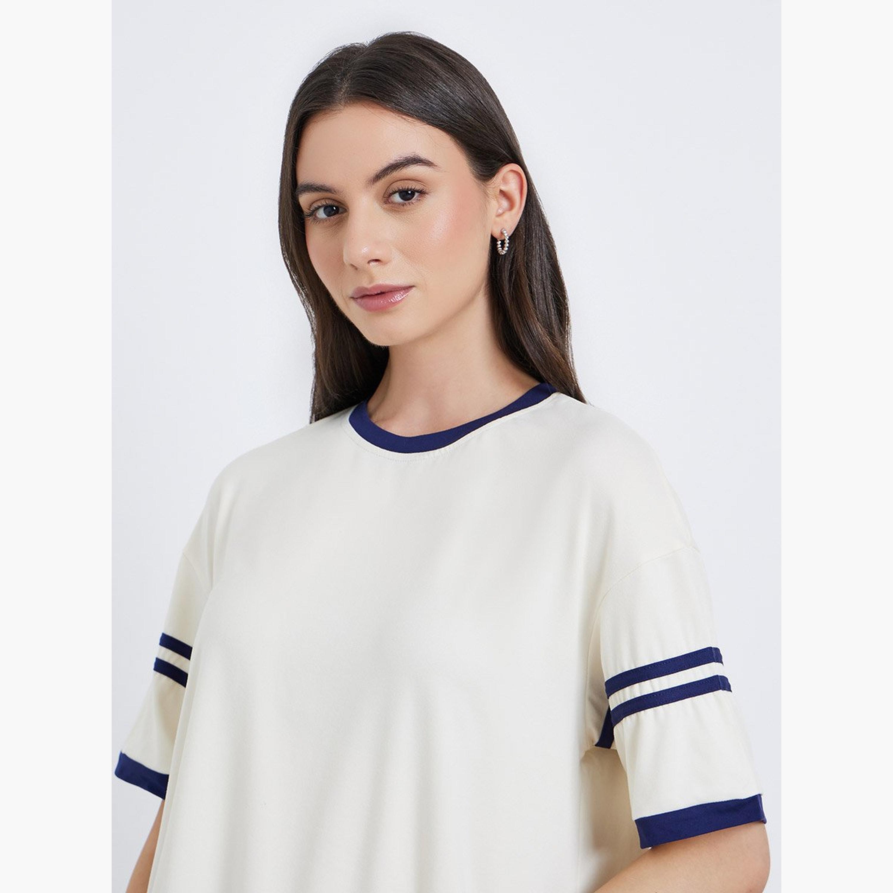 تيك تو - تي شيرت مخطط بيج مقاس كبير-women-clothing-tshirts-image-3