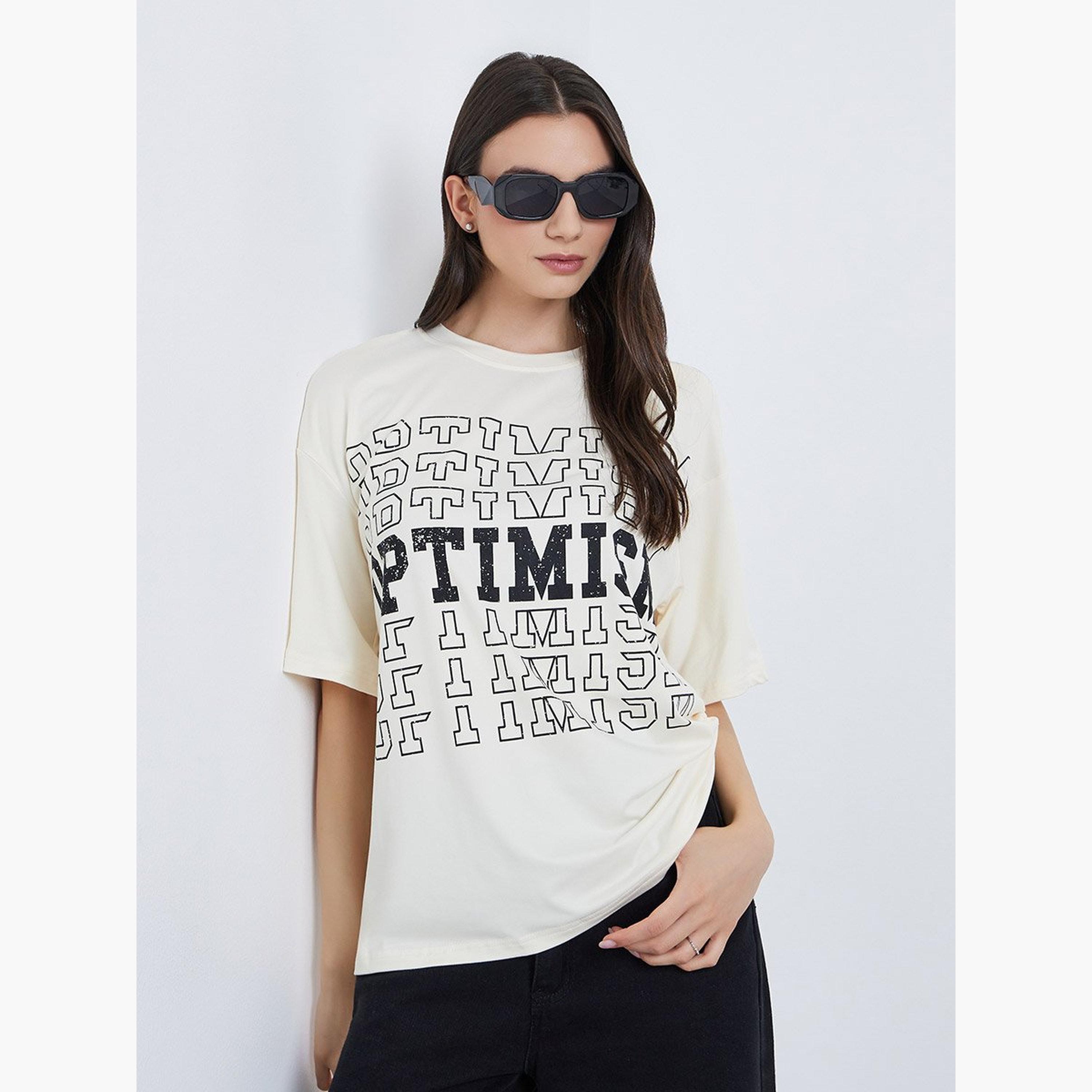 تيك تو - تي شيرت مقاس كبير بطبعة شعار-women-clothing-tshirts-image-1