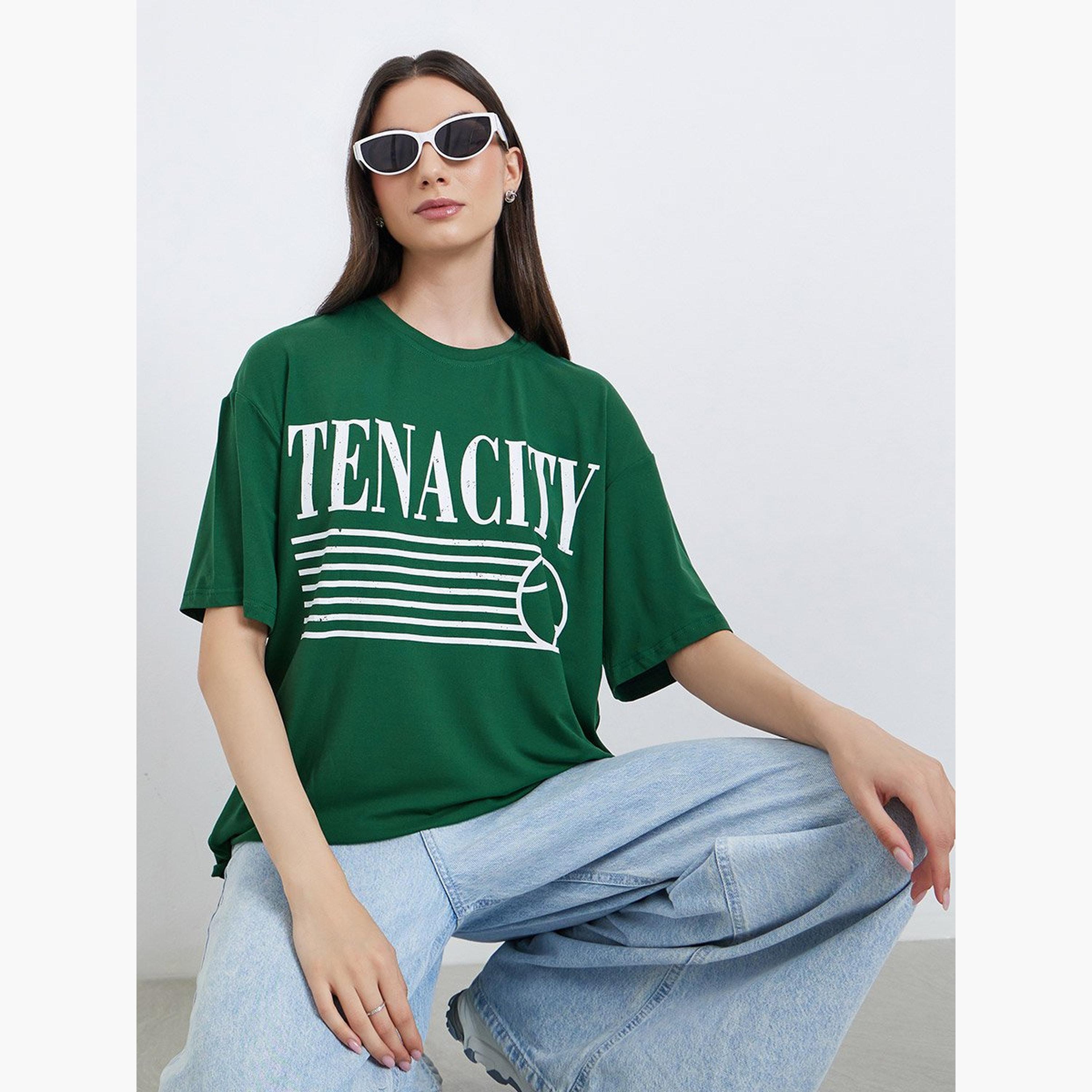 تيك تو - تي شيرت مقاس كبير بطبعة شعار-women-clothing-tshirts-image-1