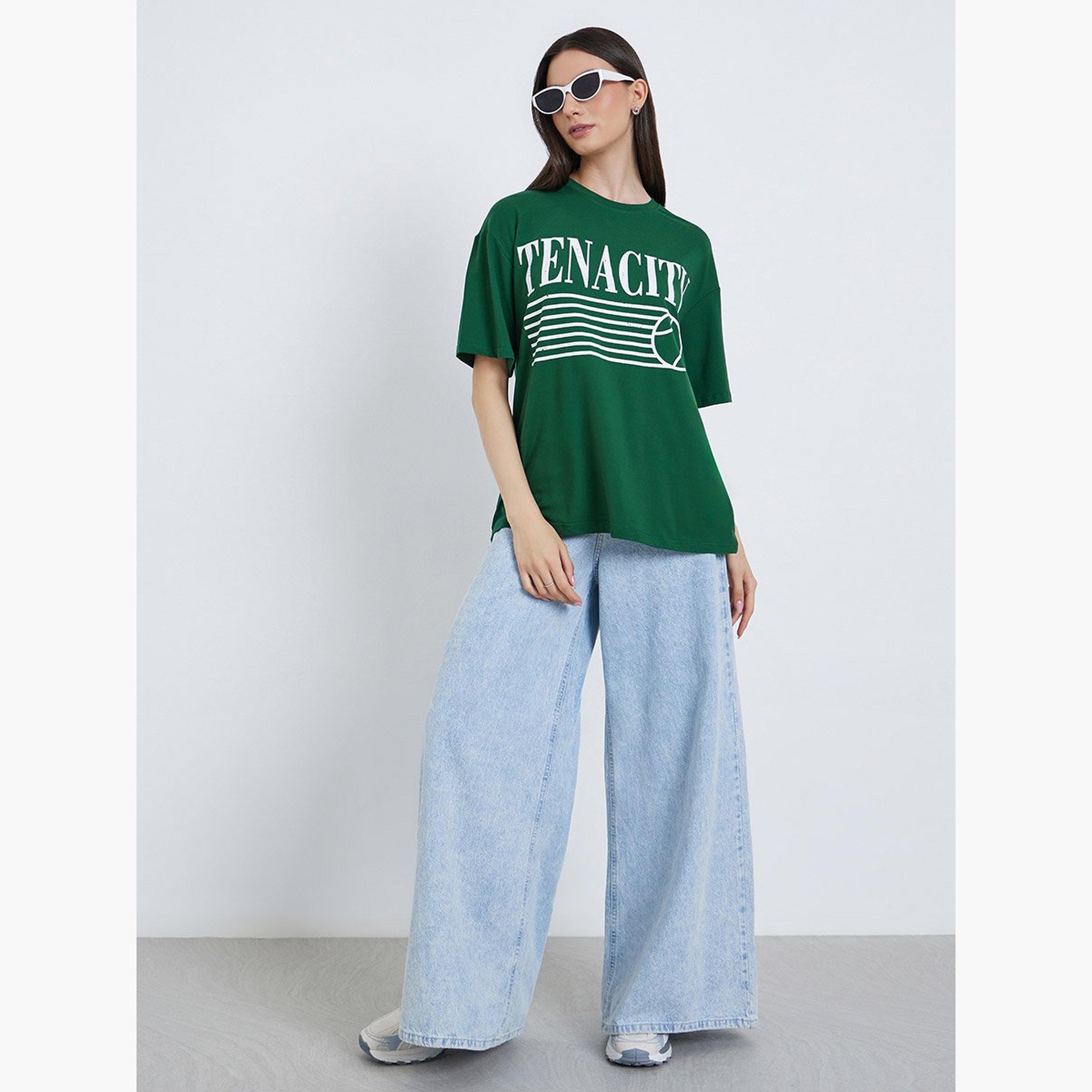 تيك تو - تي شيرت مقاس كبير بطبعة شعار-women-clothing-tshirts-image-2