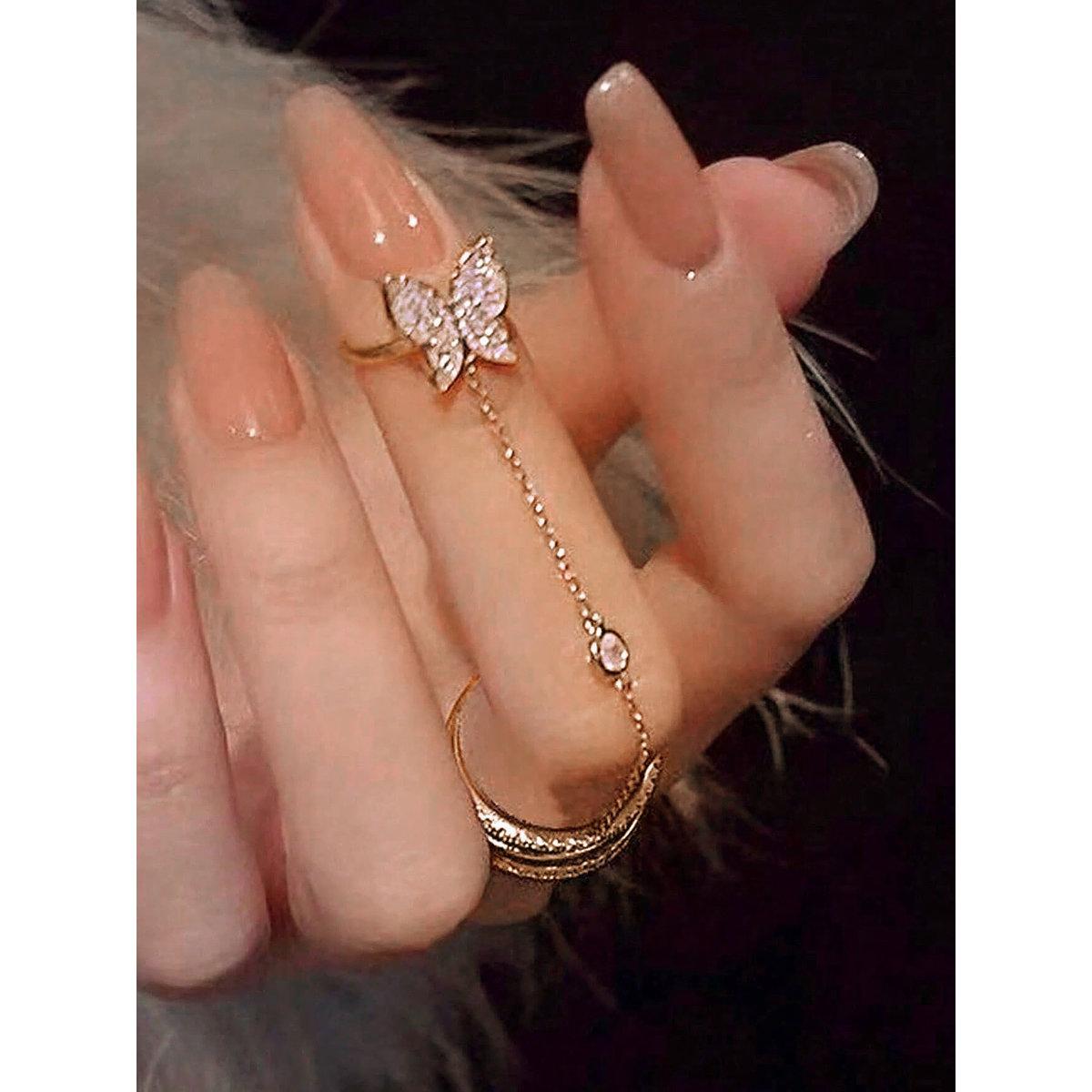 Take Two Embellished Rings with Butterfly Chain Detail-women-watchesandjewellery-jewellery-rings-image-1