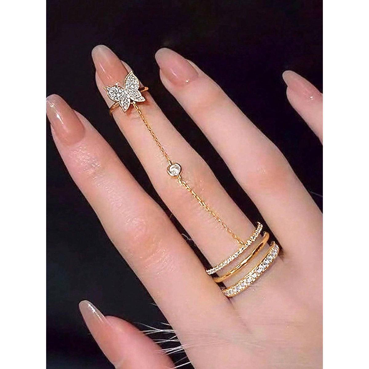Take Two Embellished Rings with Butterfly Chain Detail-women-watchesandjewellery-jewellery-rings-image-2
