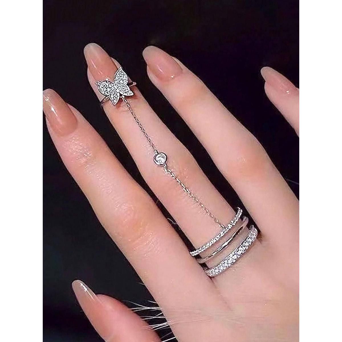 خاتم مُنمق بتفاصيل فراشة مع سلسلة-women-watchesandjewellery-jewellery-rings-image-1