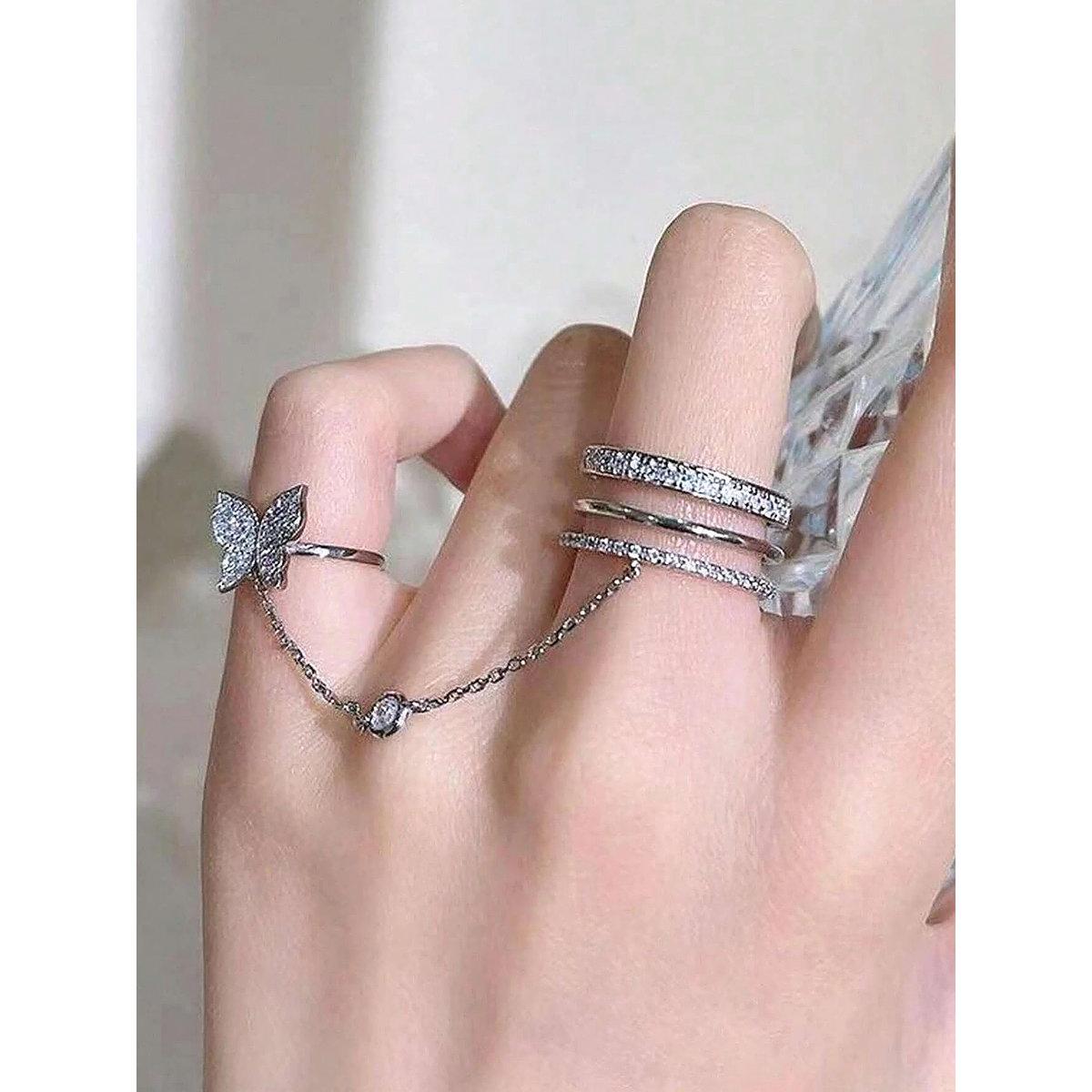 خاتم مُنمق بتفاصيل فراشة مع سلسلة-women-watchesandjewellery-jewellery-rings-image-2