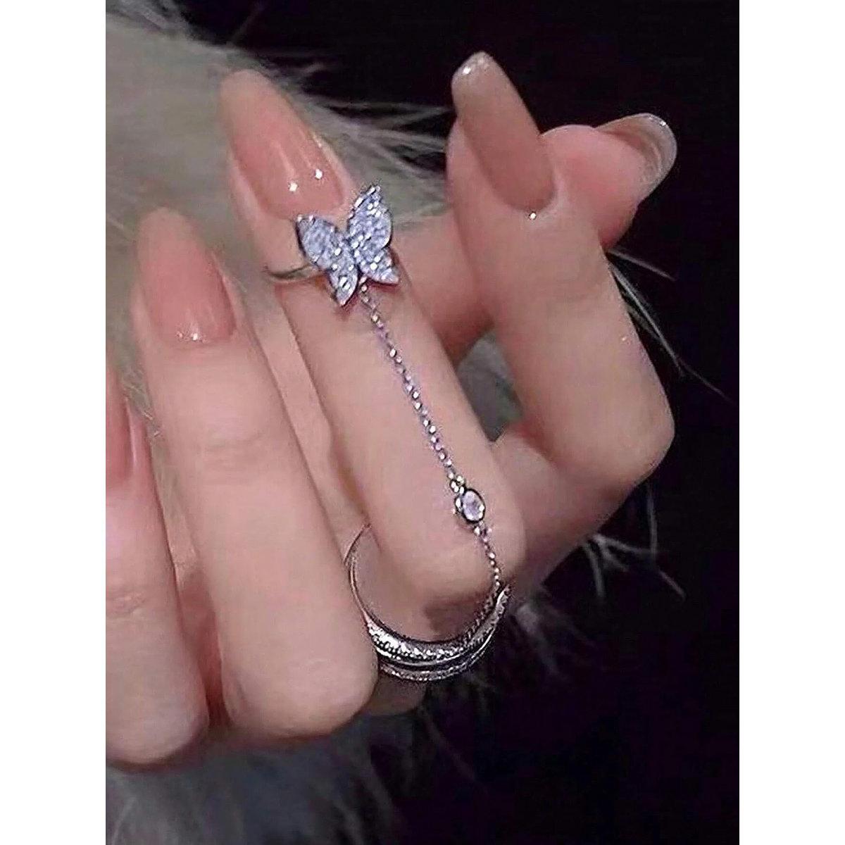 خاتم مُنمق بتفاصيل فراشة مع سلسلة-women-watchesandjewellery-jewellery-rings-image-3