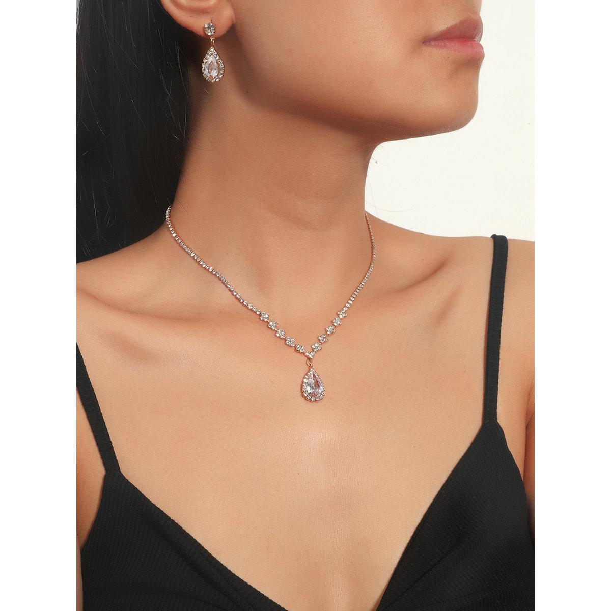 Take Two Embellished Necklace with Rhinestone Drop and Earrings set-women-watchesandjewellery-jewellery-jewellerysets-image-2