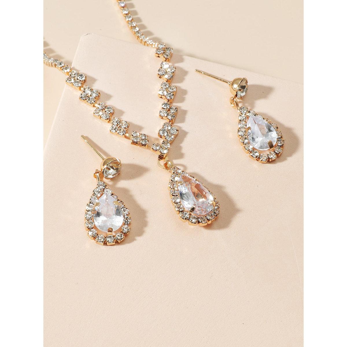 Take Two Embellished Necklace with Rhinestone Drop and Earrings set-women-watchesandjewellery-jewellery-jewellerysets-image-3