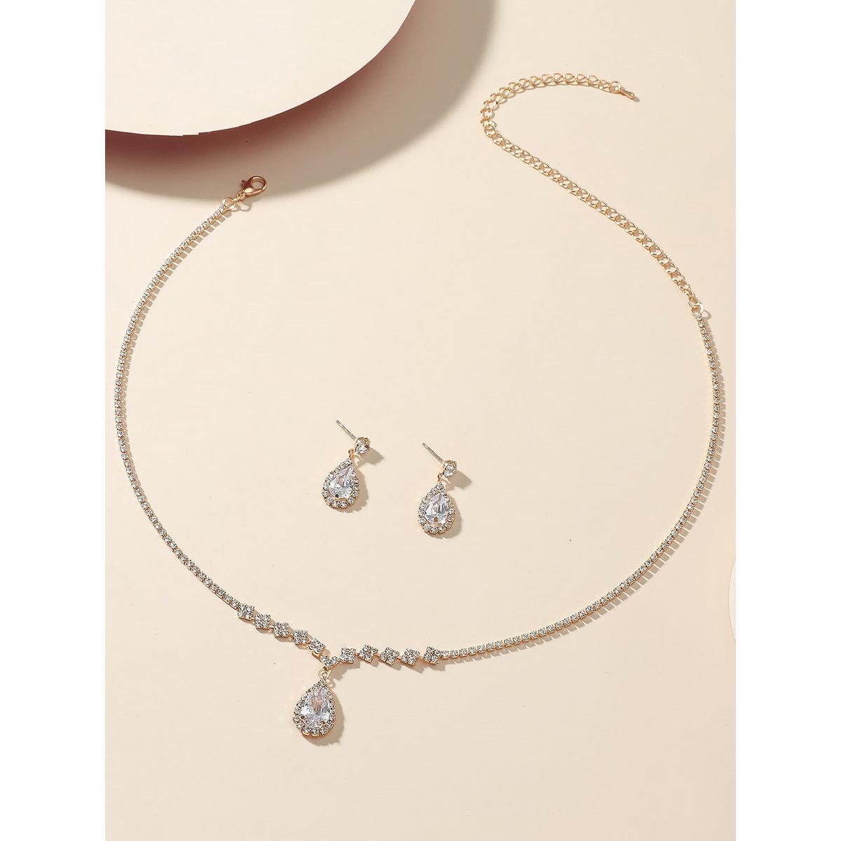 Take Two Embellished Necklace with Rhinestone Drop and Earrings set-women-watchesandjewellery-jewellery-jewellerysets-image-4