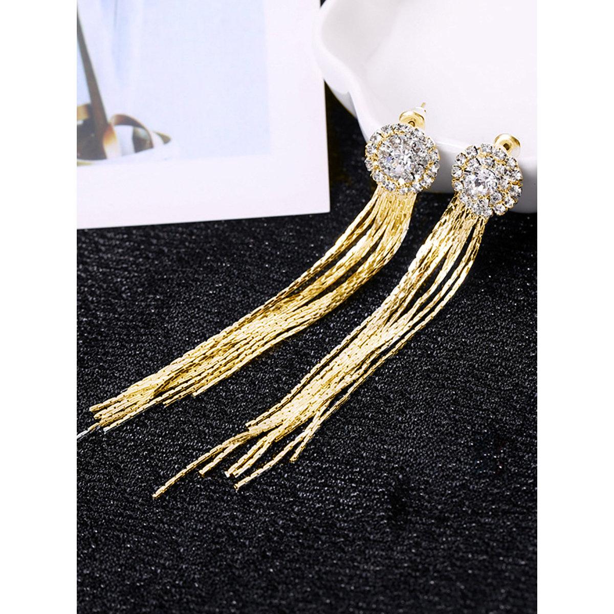 Take Two Rhinestone with Tassel Drop Earrings-women-watchesandjewellery-jewellery-earrings-image-2
