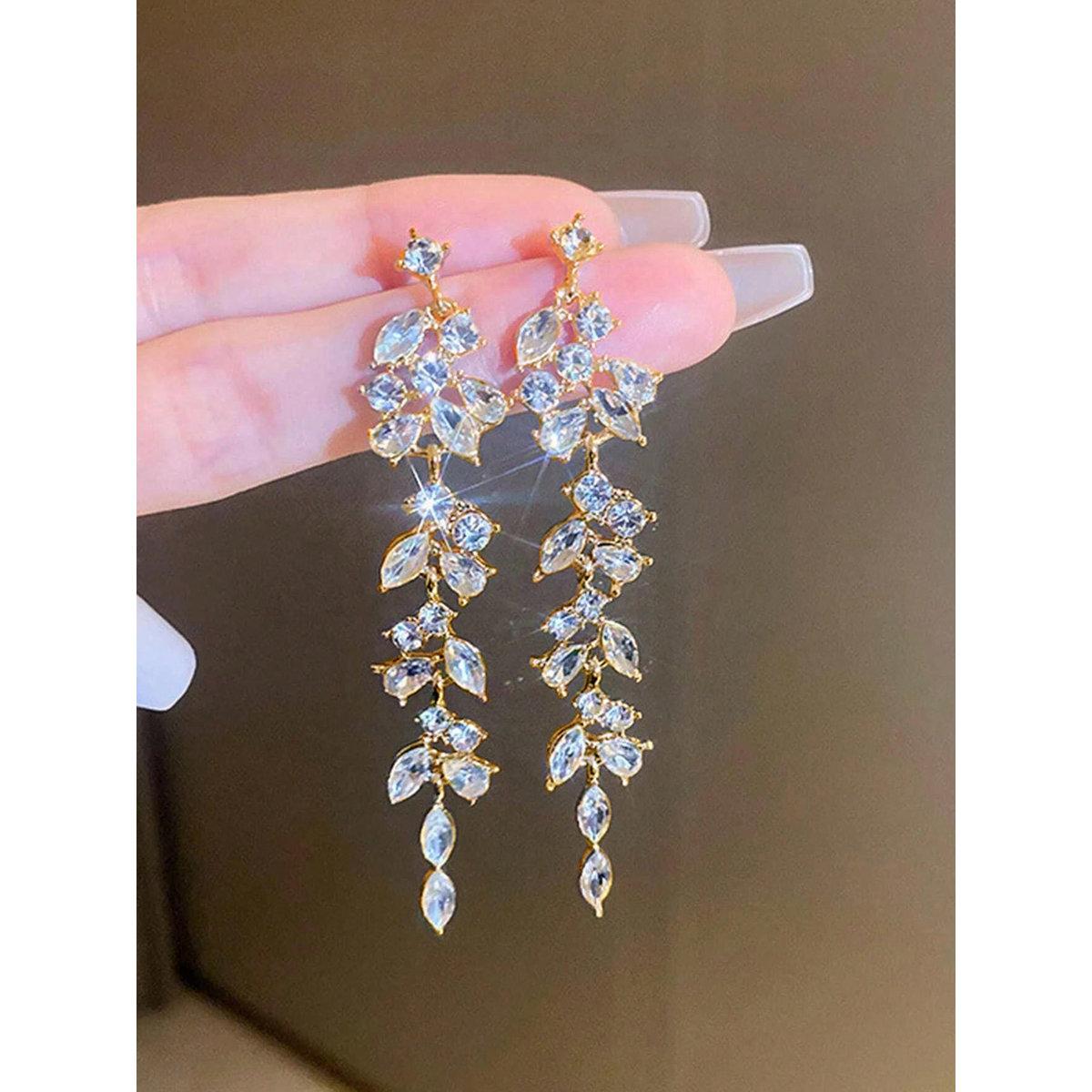 Take Two Floral Rhinestone Drop Earrings-women-watchesandjewellery-jewellery-earrings-image-1