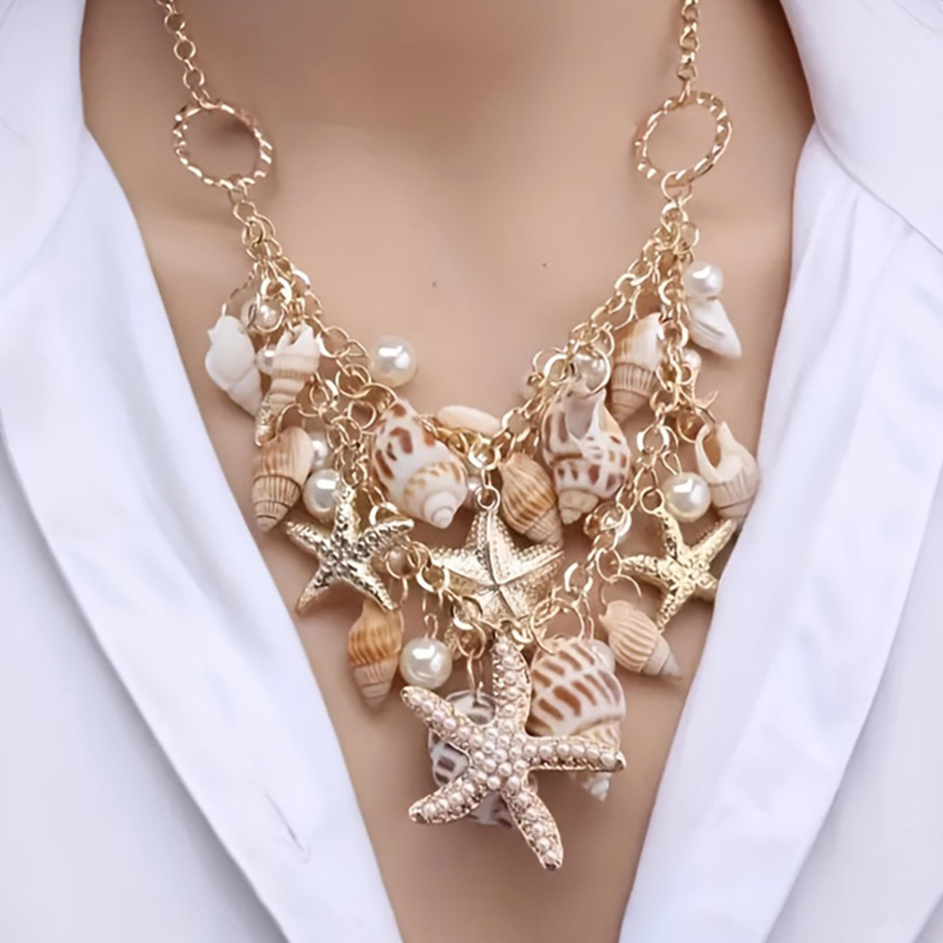 قلادة بتفاصيل صدق بحر ولؤلؤ صناعي-women-watchesandjewellery-jewellery-necklacesandpendants-image-2