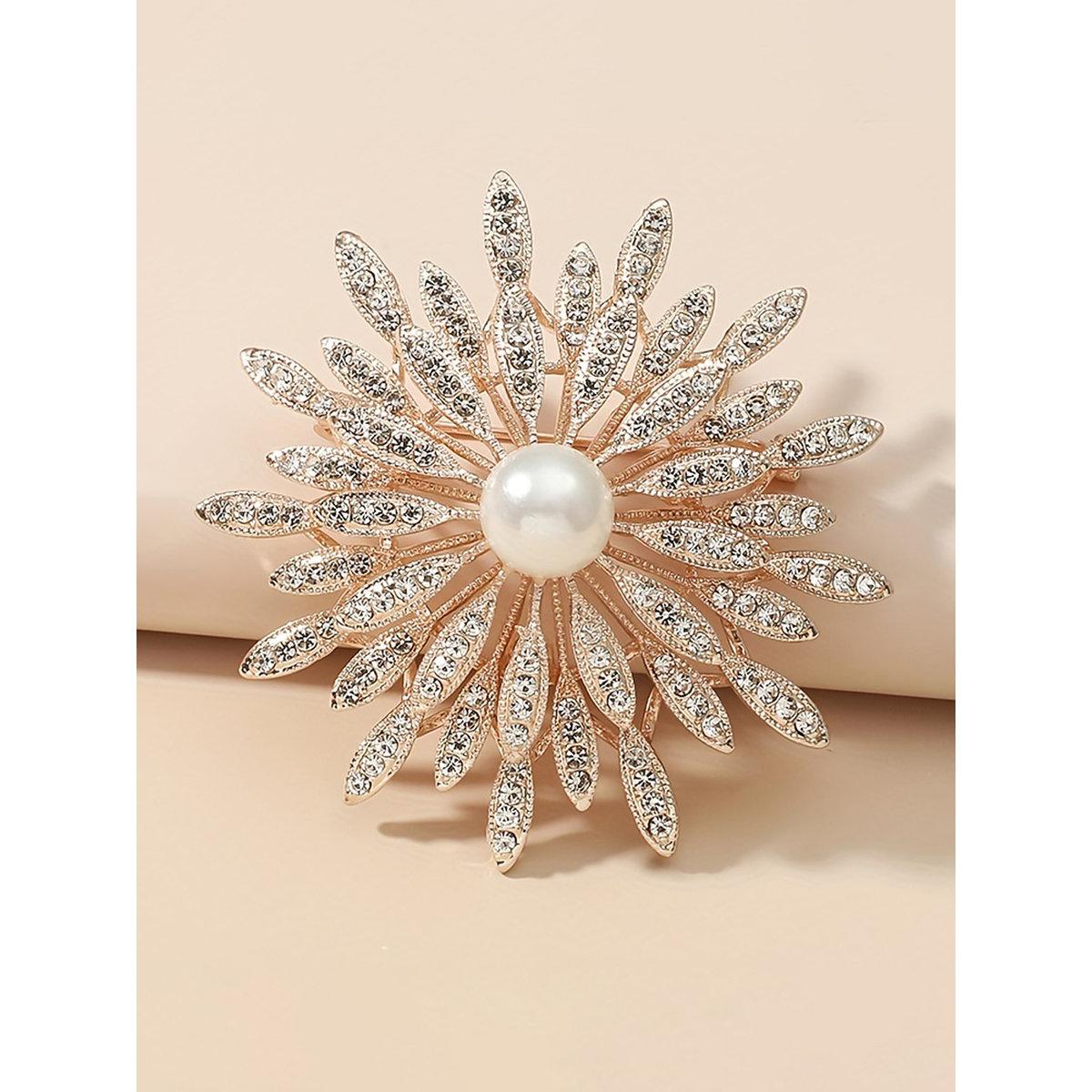 Take Two Rhinestone Flower with Faux Pearl Detail Brooch-women-watchesandjewellery-jewellery-brooches-image-2