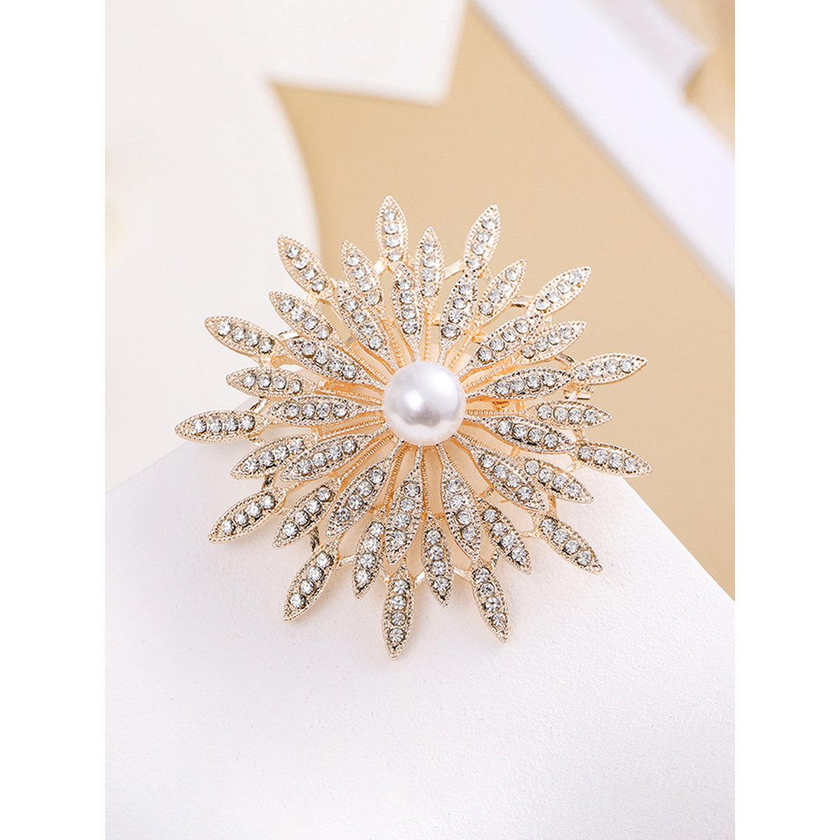 Take Two Rhinestone Flower with Faux Pearl Detail Brooch-women-watchesandjewellery-jewellery-brooches-image-4