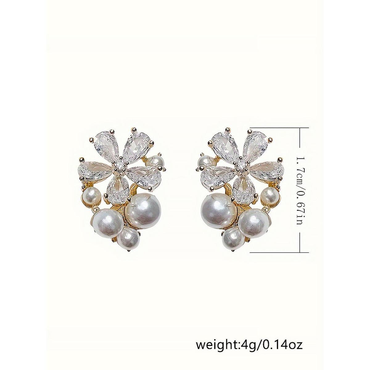 Take Two Rhinestone Flower Faux Pearl Decor Stud Earrings-women-watchesandjewellery-jewellery-earrings-image-5