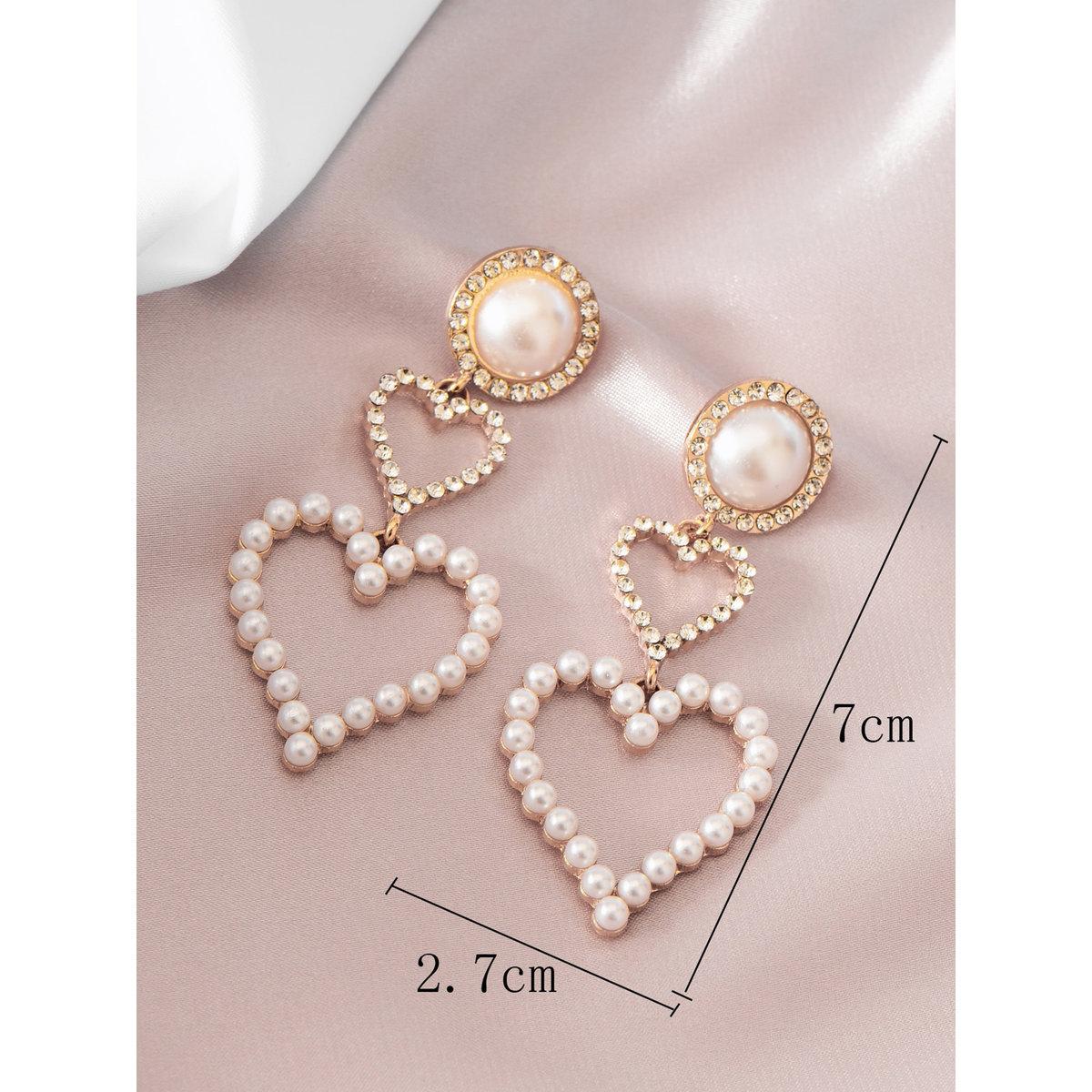 Take Two Faux Pearl Heart Drop Alloy Earrings-women-watchesandjewellery-jewellery-earrings-image-3