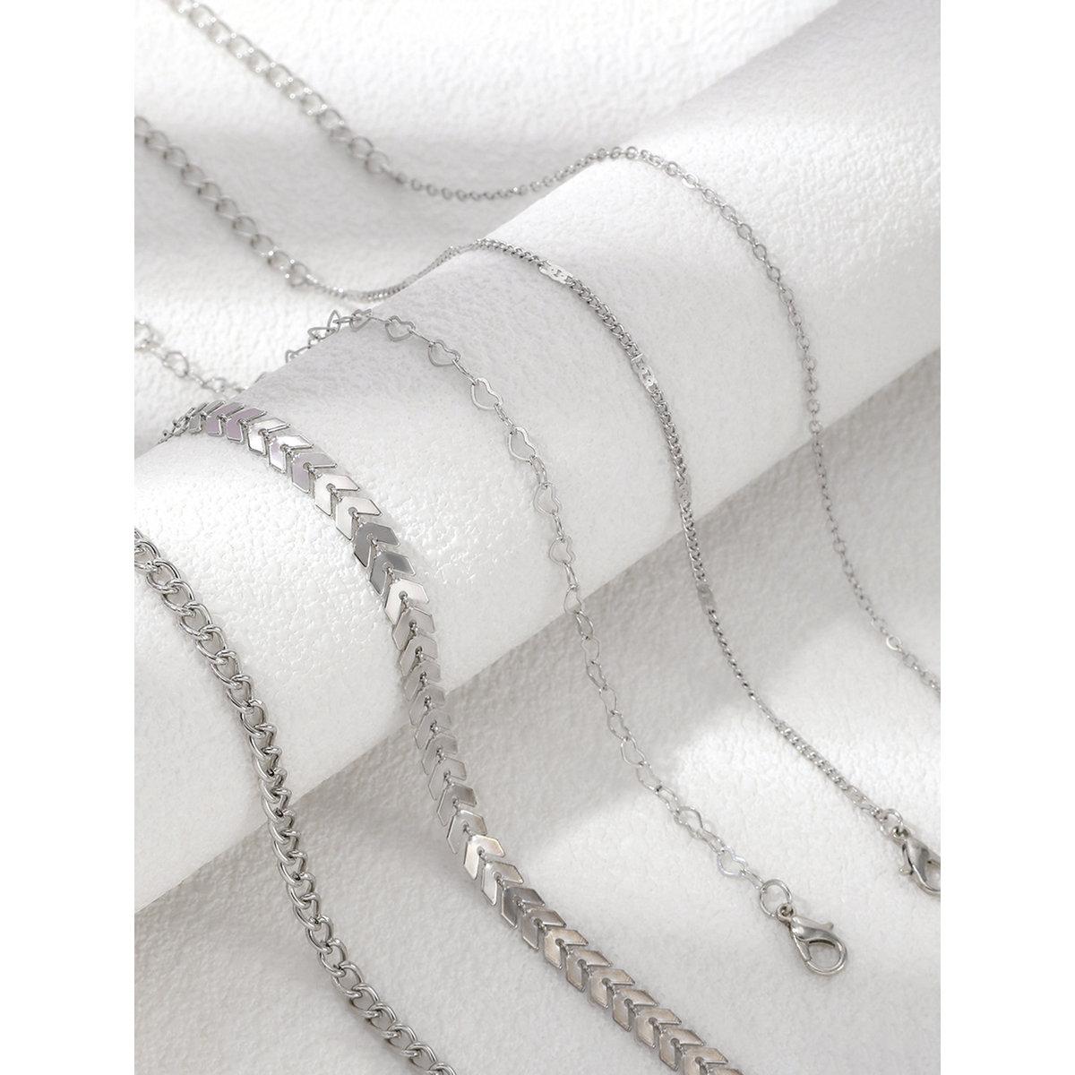Take Two Set of 5 - Silver Assorted Chain Anklets-women-watchesandjewellery-jewellery-anklets-image-2