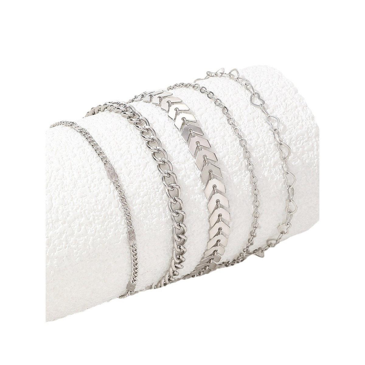 Take Two Set of 5 - Silver Assorted Chain Anklets-women-watchesandjewellery-jewellery-anklets-image-3