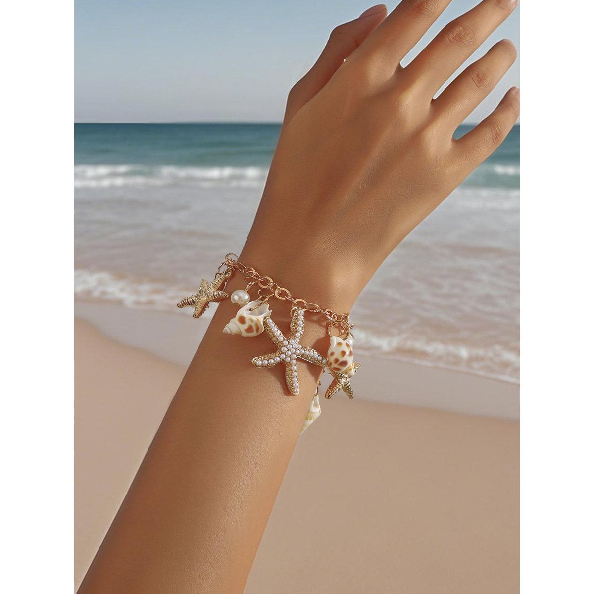 Take Two Charm Bracelet with Seashell and Starfish Pendants-women-watchesandjewellery-jewellery-banglesandbracelets-image-1