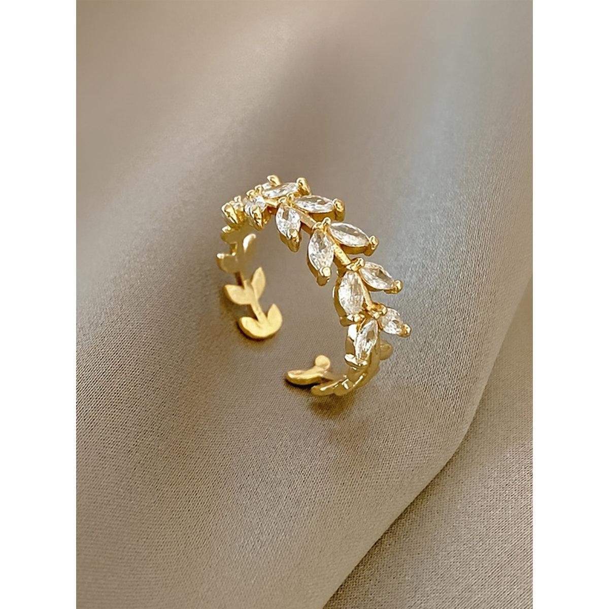 Take Two Zircon Leaf Embellished Ring-women-watchesandjewellery-jewellery-rings-image-1
