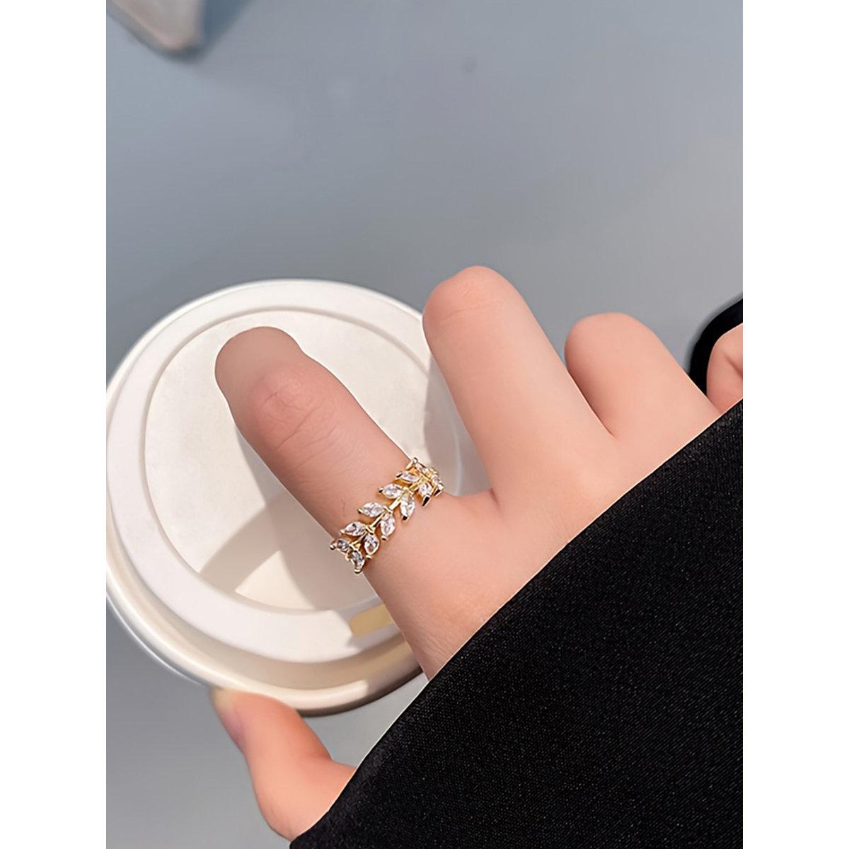 Take Two Zircon Leaf Embellished Ring-women-watchesandjewellery-jewellery-rings-image-2