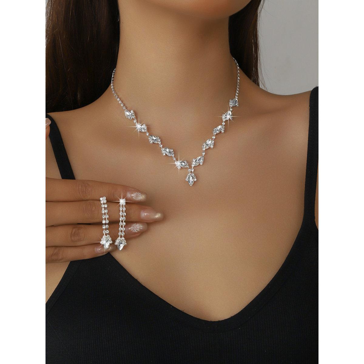 Take Two Embellished Rhinestone Drop Necklace and Earrings Set-women-watchesandjewellery-jewellery-jewellerysets-image-1