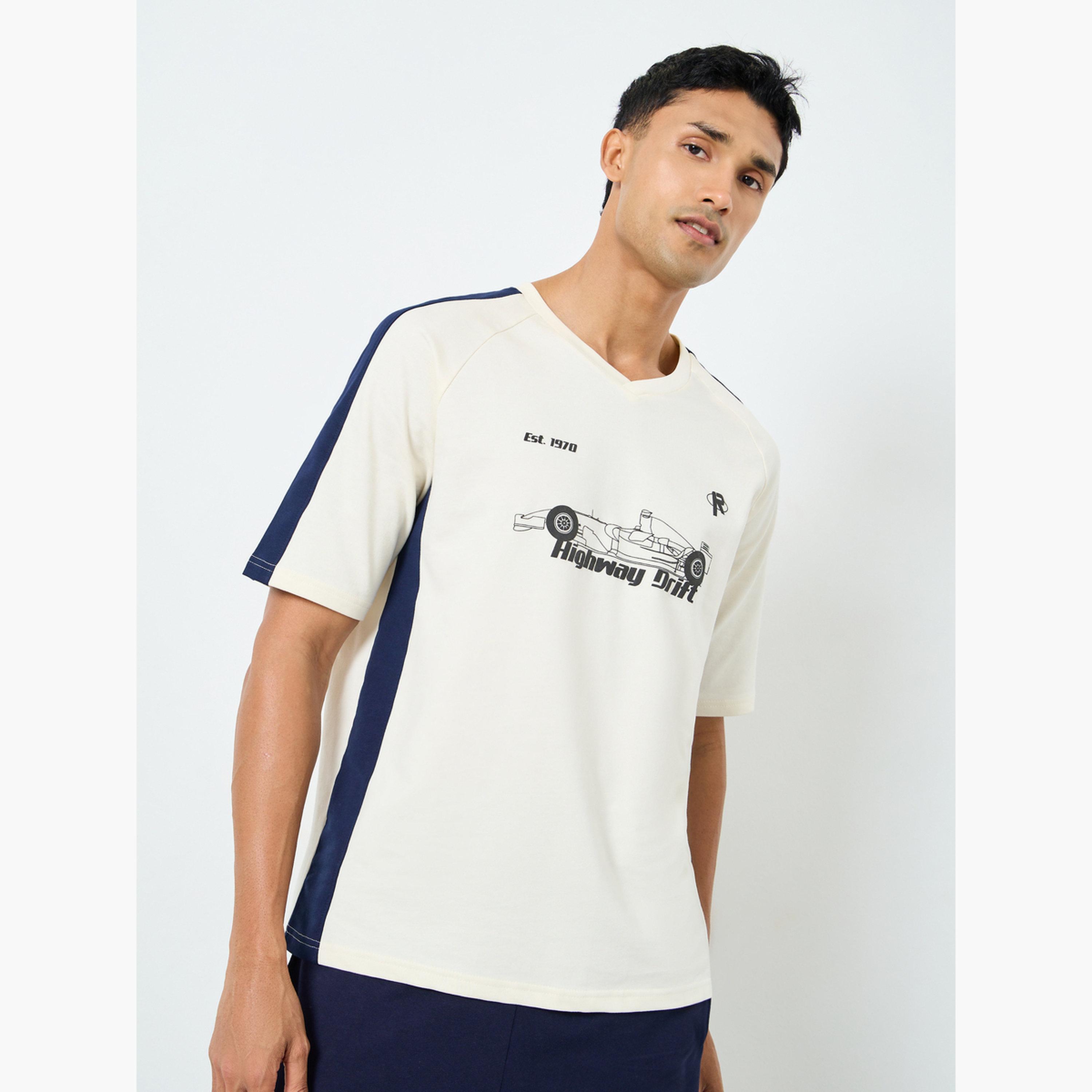 Styli Men Beige Graphic Print Oversized T-Shirt-men-clothing-tshirtsandpolos-tshirts-image-1