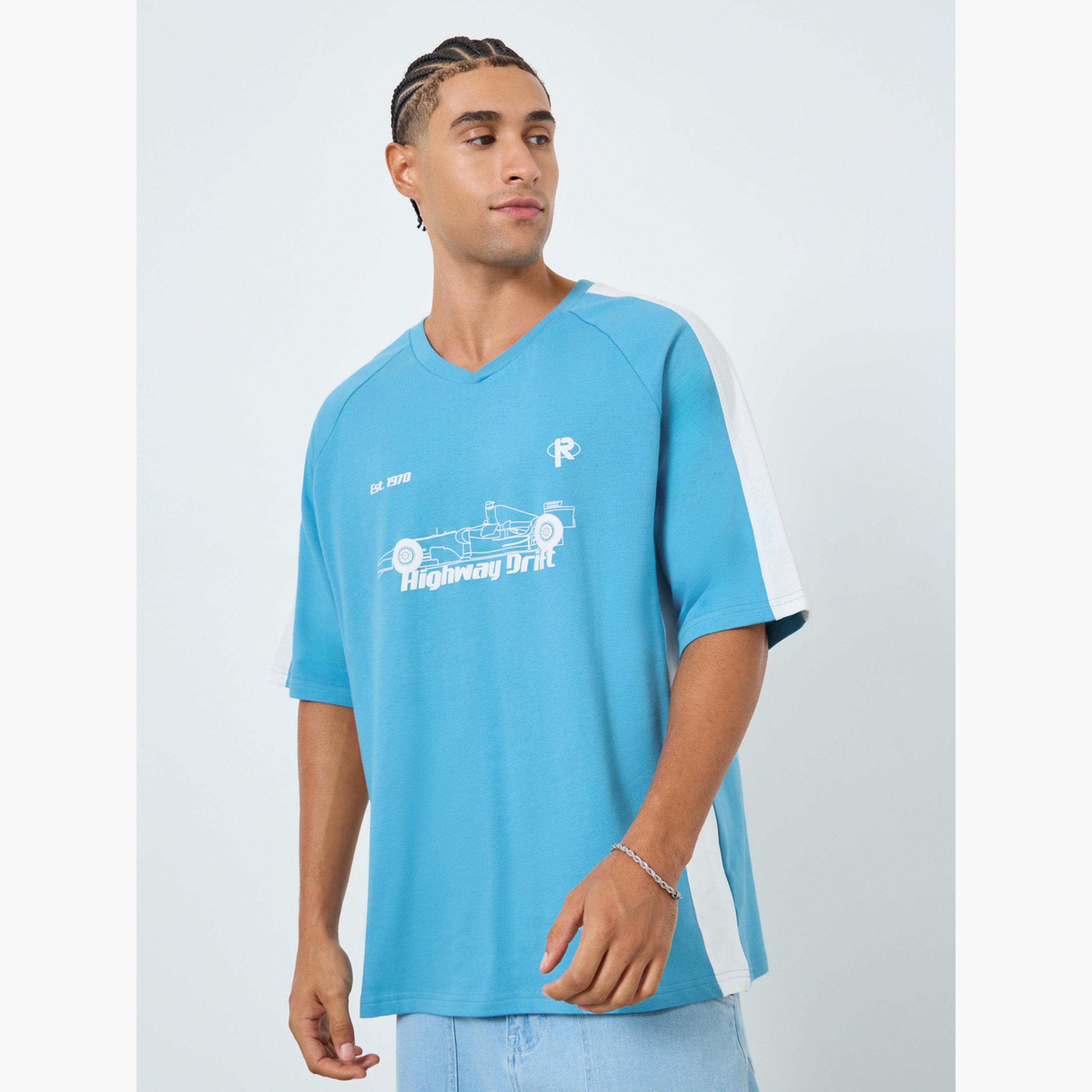Styli Men Blue Graphic Print Oversized T-Shirt-men-clothing-tshirtsandpolos-tshirts-image-1