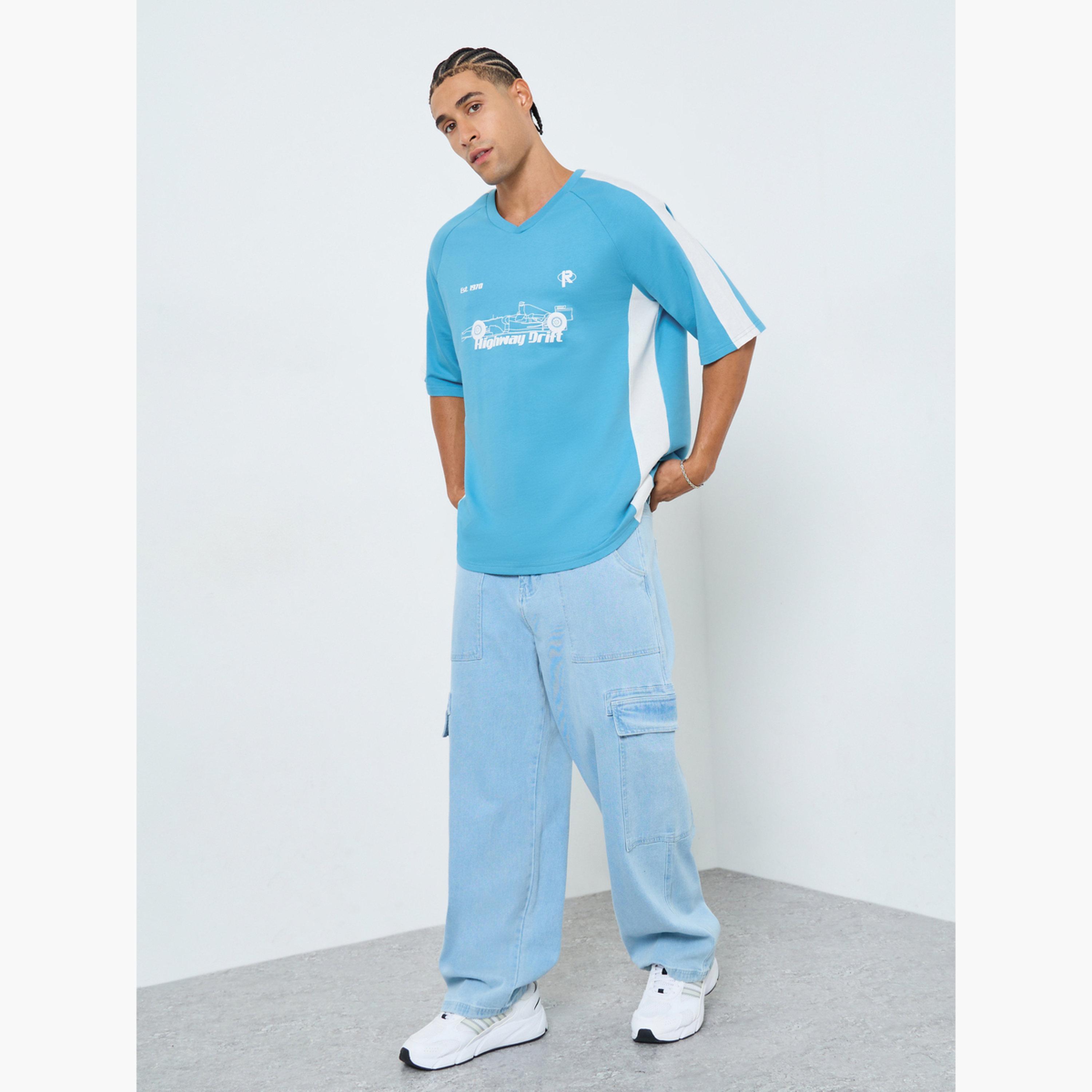 Styli Men Blue Graphic Print Oversized T-Shirt-men-clothing-tshirtsandpolos-tshirts-image-2