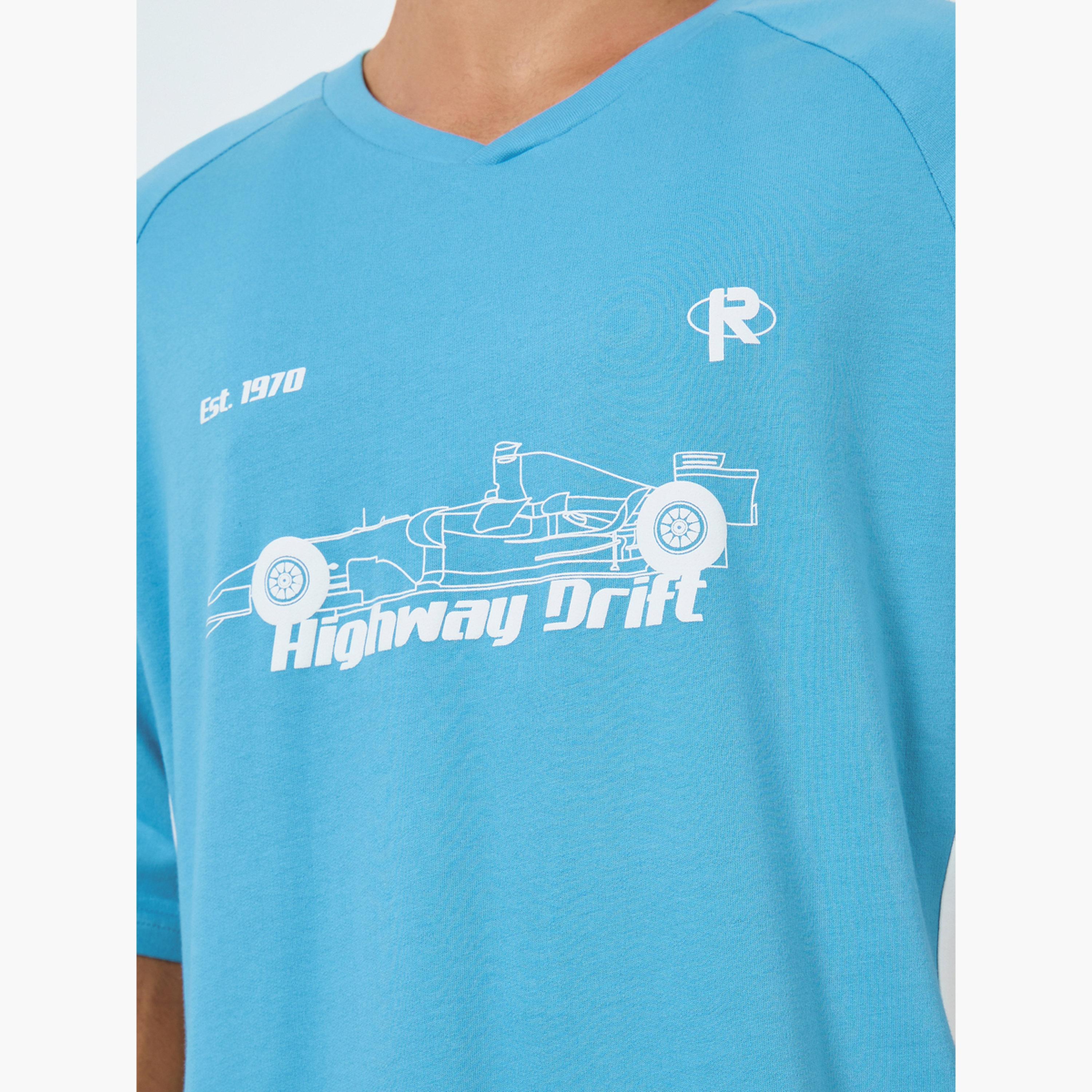 Styli Men Blue Graphic Print Oversized T-Shirt-men-clothing-tshirtsandpolos-tshirts-image-3